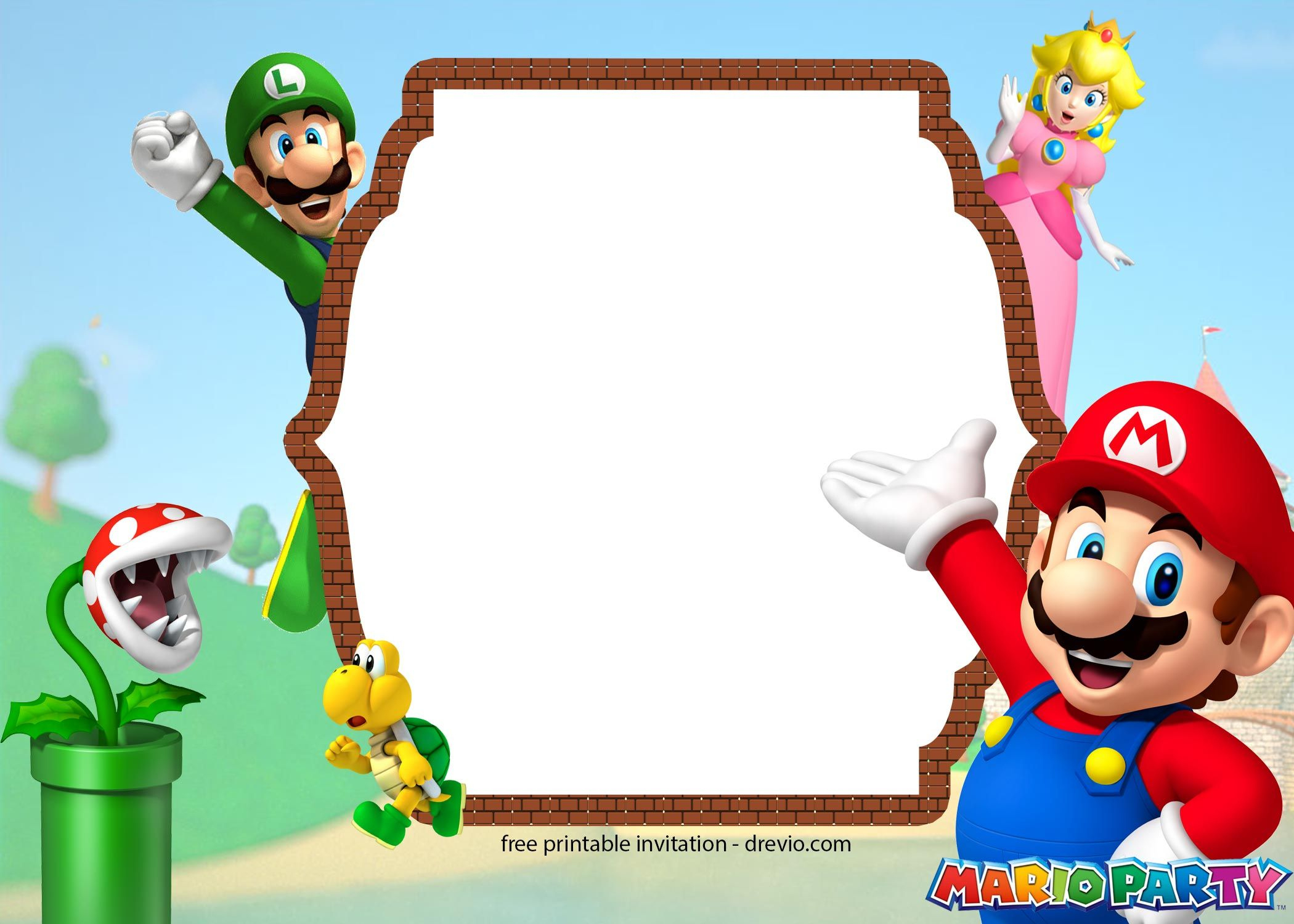 Free Printable Super Mario Party Birthday Invitation Templates pertaining to Mario Birthday Card Printable Free