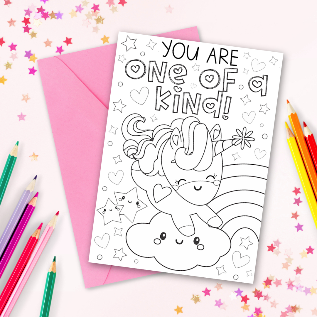 Free Printable Unicorn Coloring Cards - Kara Creates for Free Printable Unicorn Birthday Card Printable