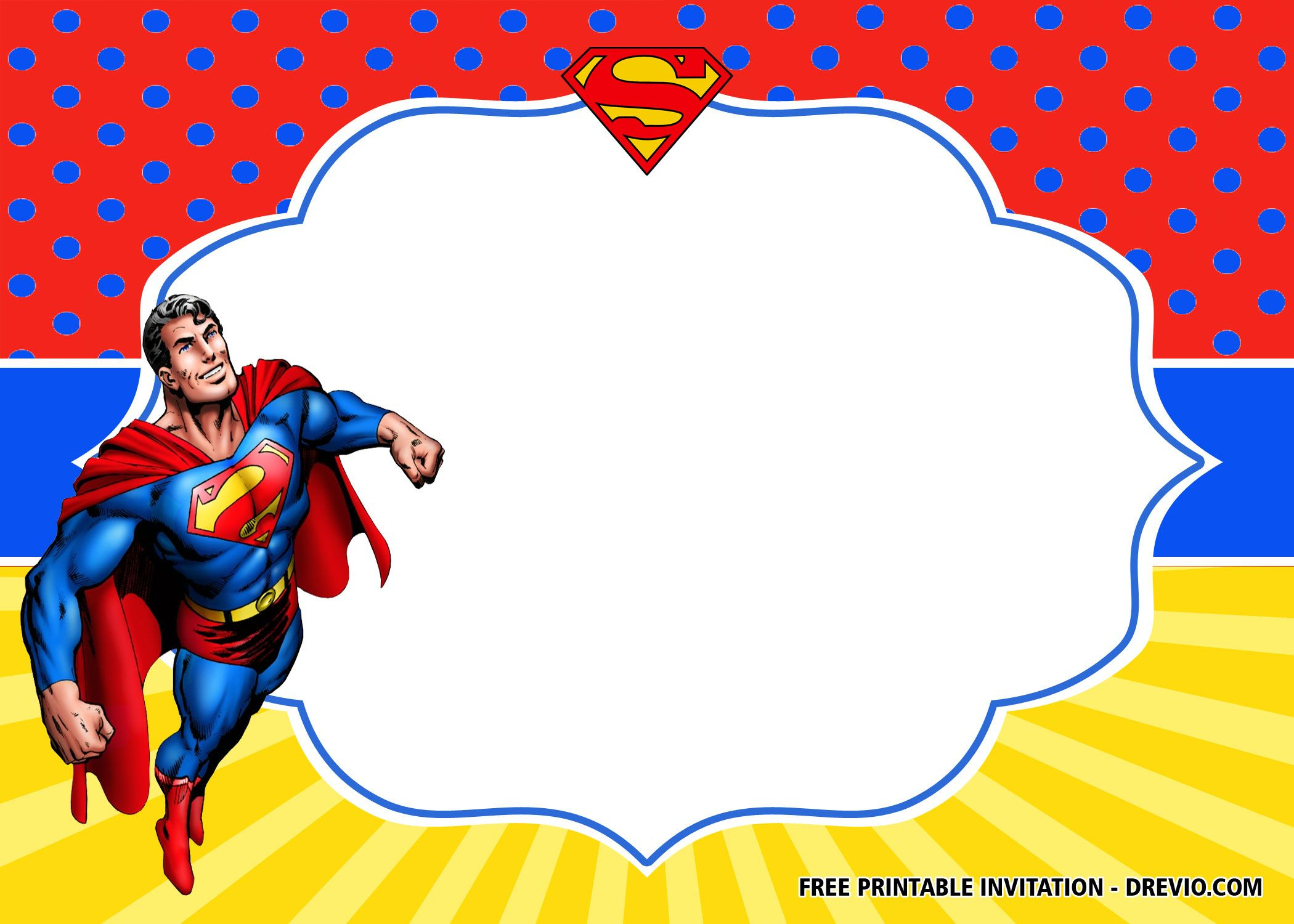 Free Superhero Superman Birthday Invitation Templates within Superman Birthday Card Printable