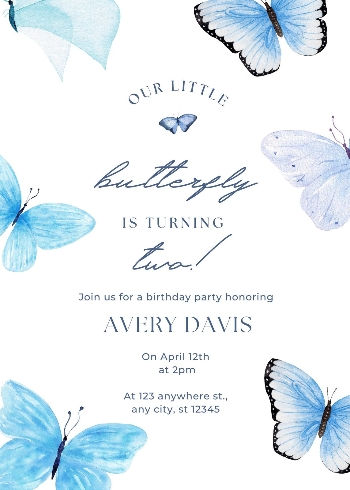 Free To Edit And Print Butterfly Invitation Templates | Canva in Butterfly Birthday Cards Free Printable