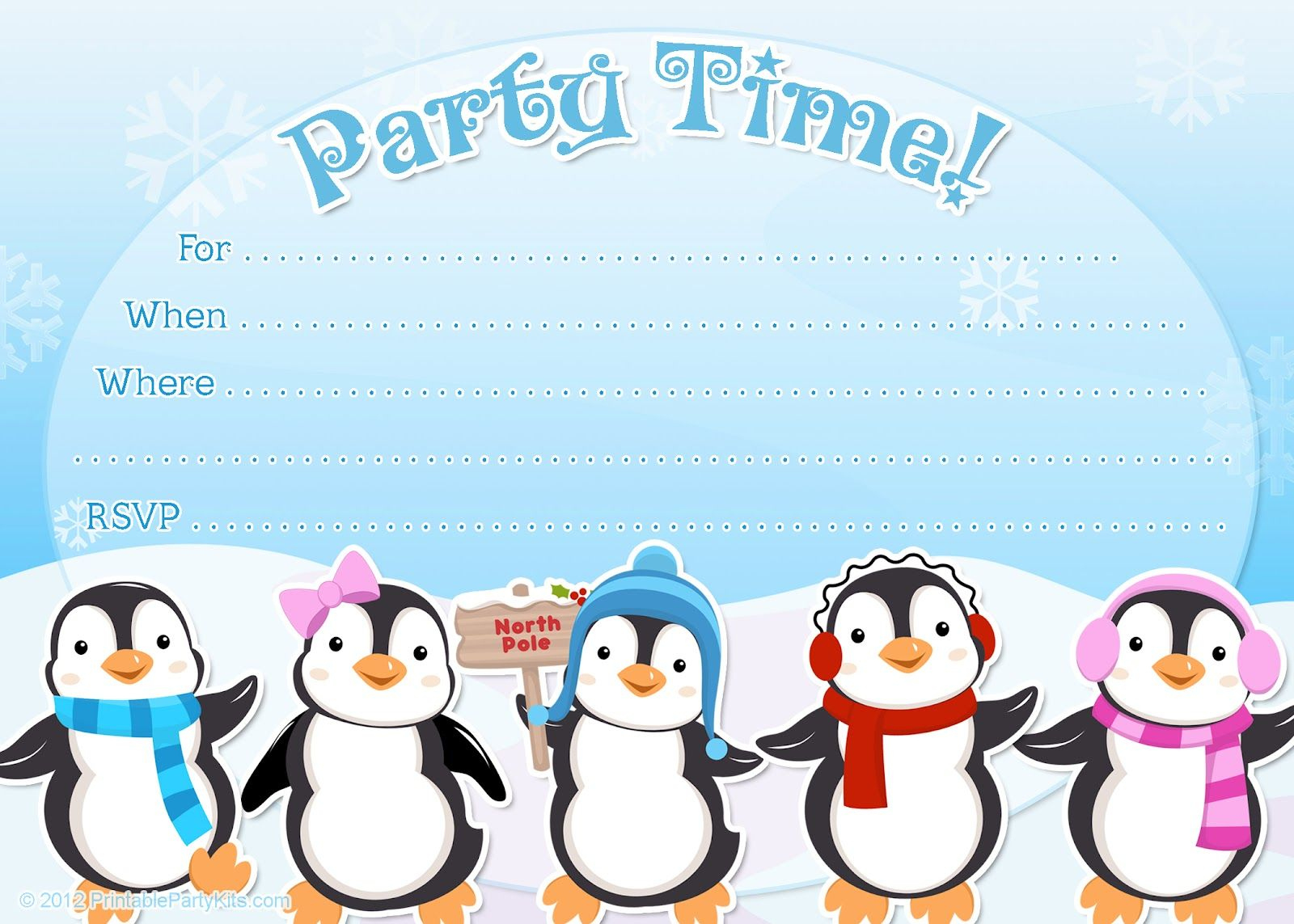 Free Winter Or Holiday Invite Template with Free Printable Penguin Birthday Cards