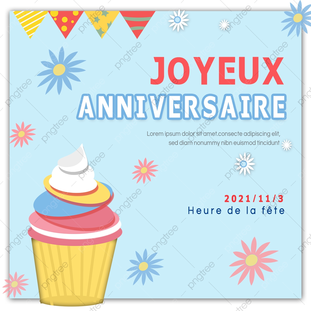 French Birthday Card Social Media Colored Cupcakes Template inside French Birthday Cards Free Printable