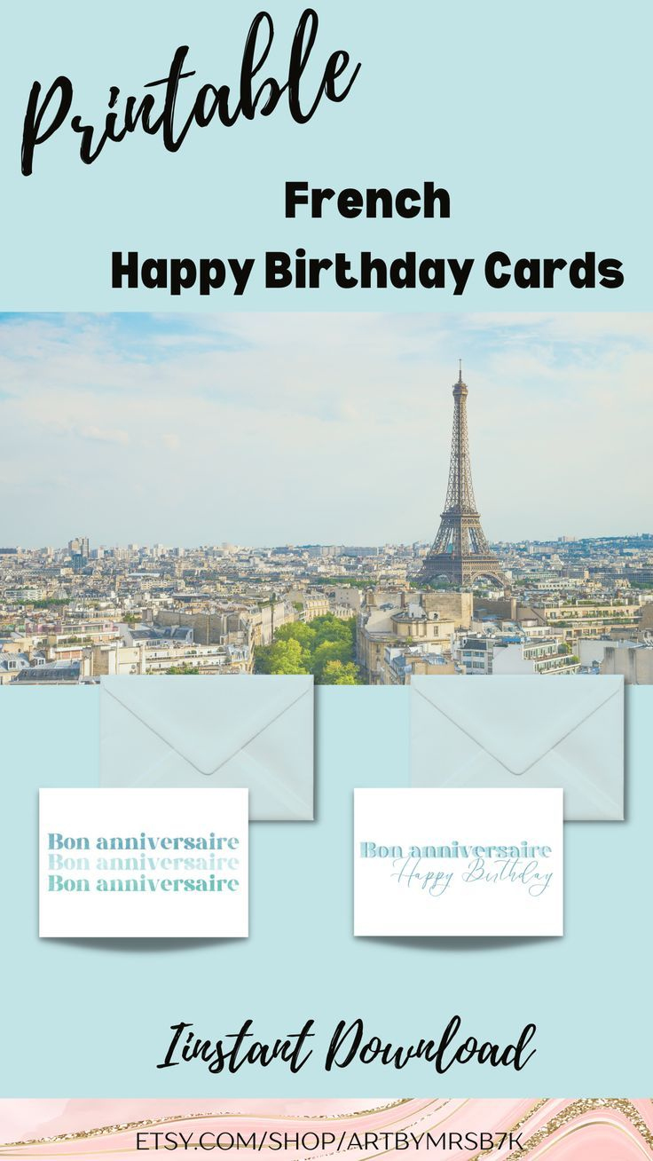 French Happy Birthday Printable Cards. Bon Anniversaire. Set Of 2. throughout French Birthday Cards Free Printable