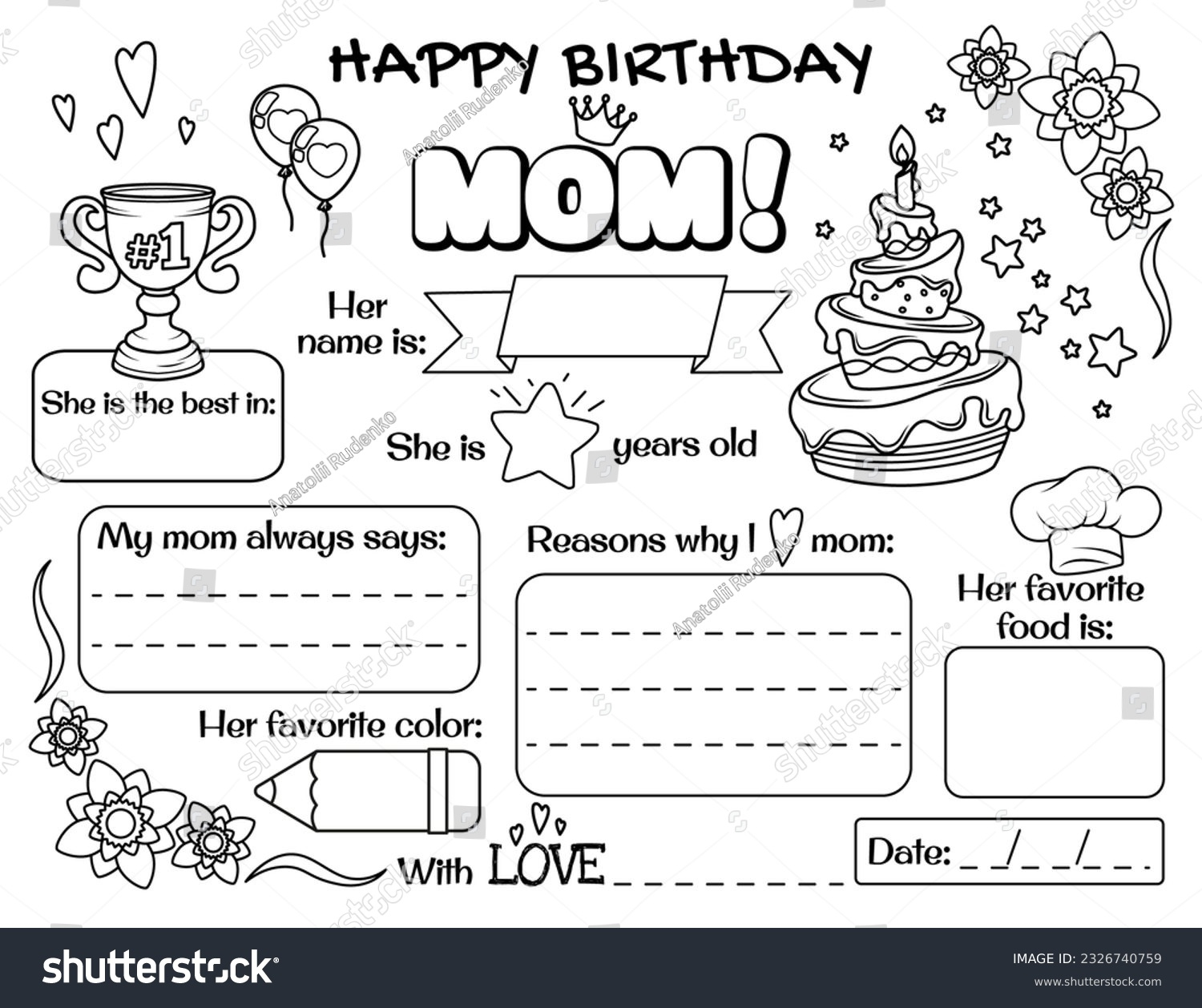 Fröhliche Geburtstagsmutter. Füllen Sie Das Blatt: Stock within Birthday Cards For Mom From Daughter Printable