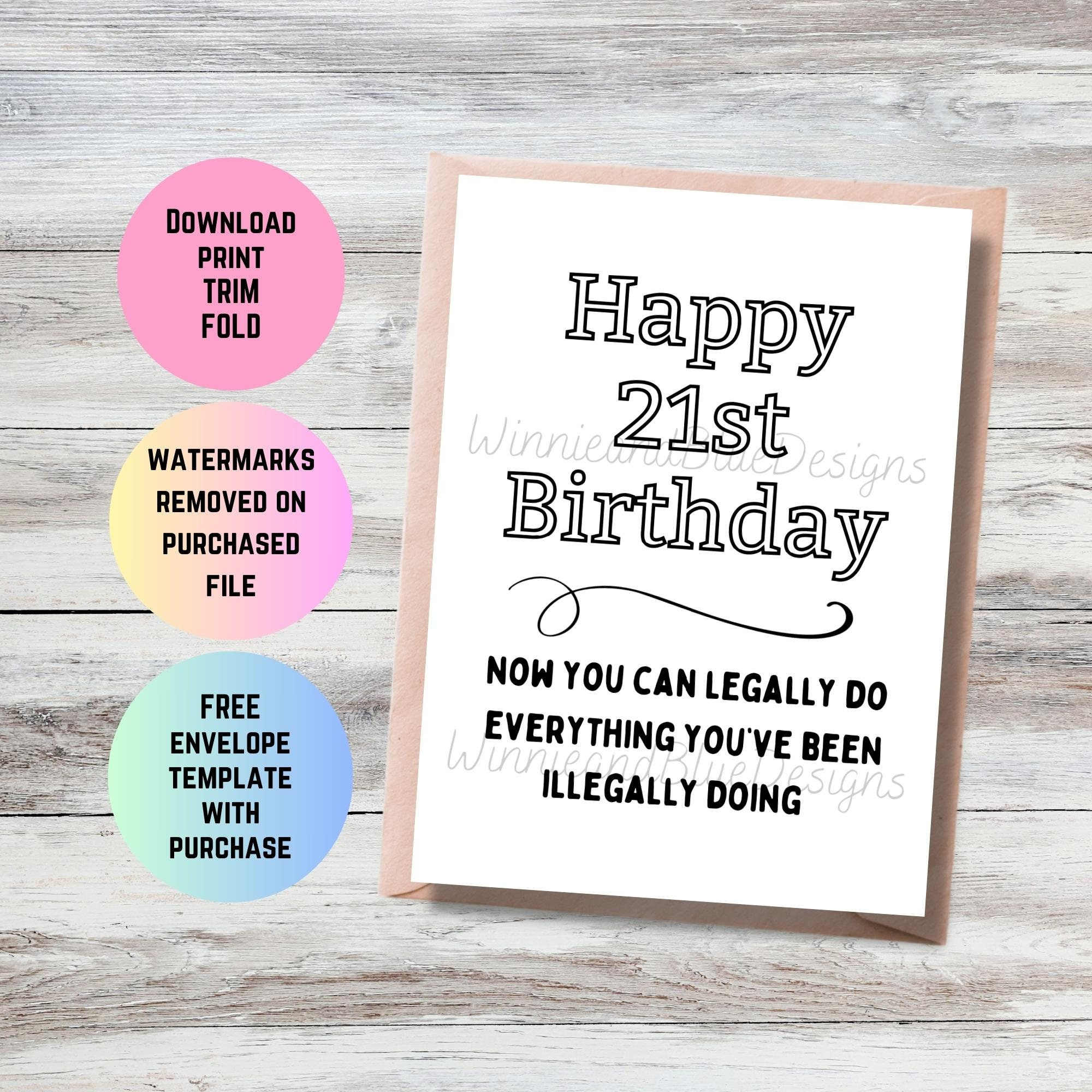 Funny 21St Birthday Card, Printable Birthday Card, Milestone Birthday Card, For Brother Sister Or Friend, 21 Birthday Gift For Her throughout Printable Birthday Cards For 21St Birthday