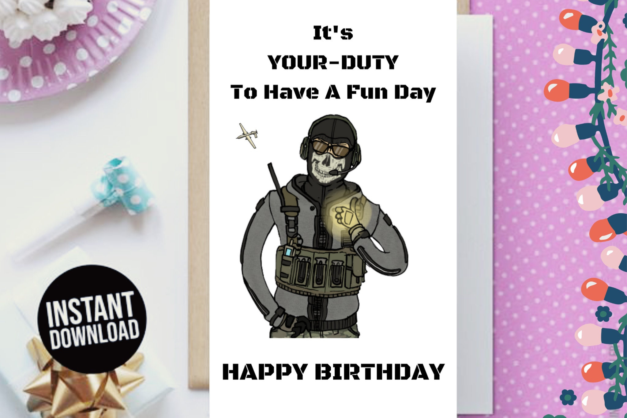 Gifts Birthday Party Card Print At Home Digital File Printable regarding Call Of Duty Birthday Card Printable