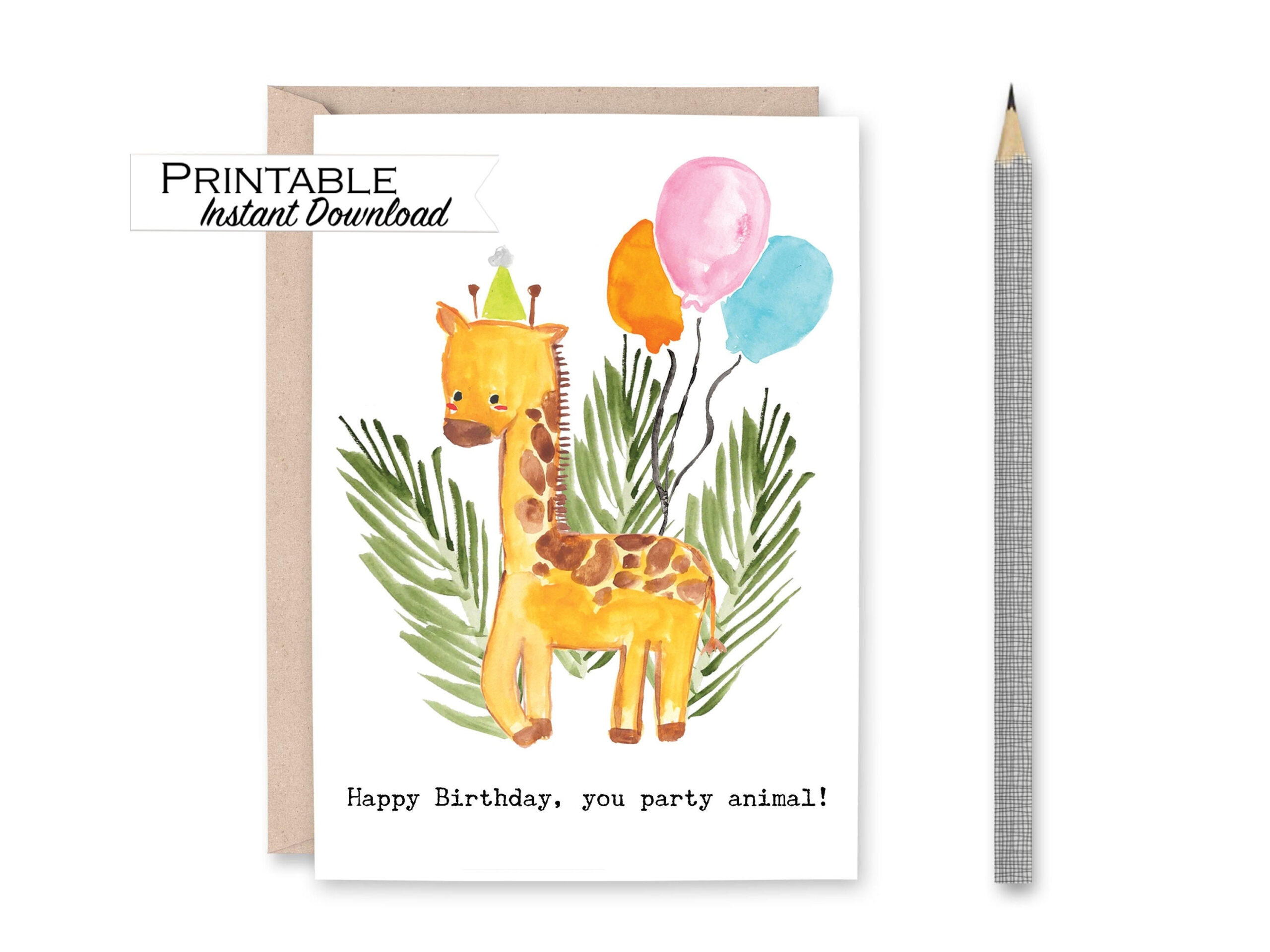 Giraffe Birthday Card, Happy Birthday Printable, Party Animal within Giraffe Birthday Card Printable