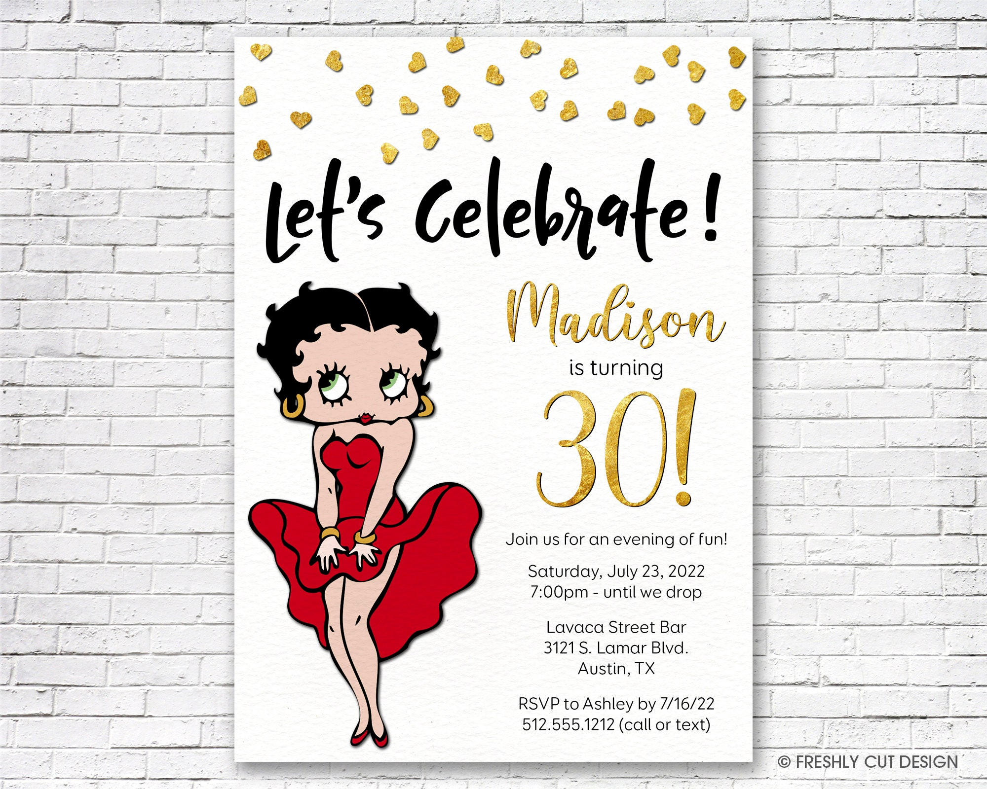 Gold Sparkle Betty Boop Birthday Invitation Printable Or Printed W with regard to Free Printable Betty Boop Birthday Cards