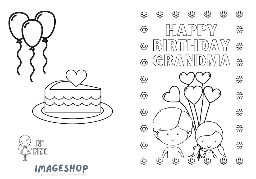 Grandma Birthday Card, Happy Birthday, Colour In Card, Instant Download, Printable Card, Colouring Card, Greeting Card, Personalised Card - Etsy in Grandma Birthday Card Printable