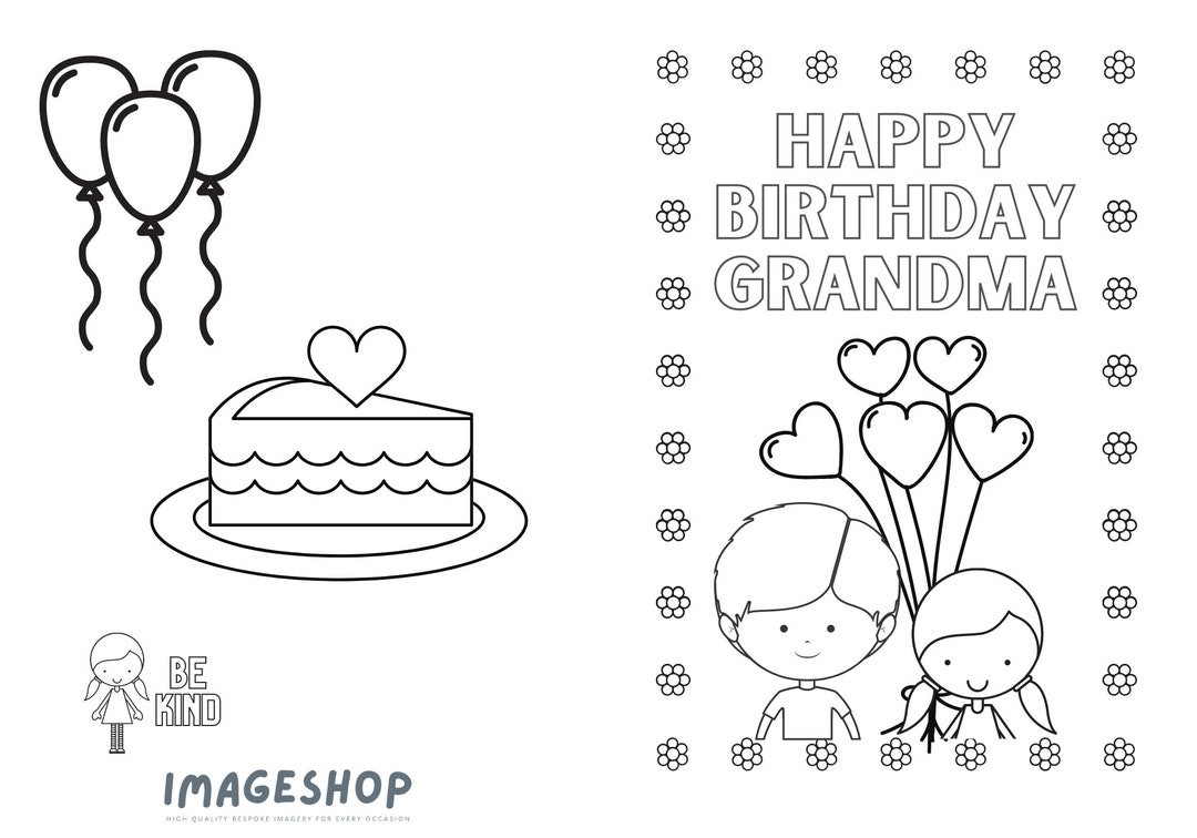 Grandma Birthday Card, Happy Birthday, Colour In Card, Instant Download, Printable Card, Colouring Card, Greeting Card, Personalised Card - Etsy intended for Happy Birthday Grandma Printable Card