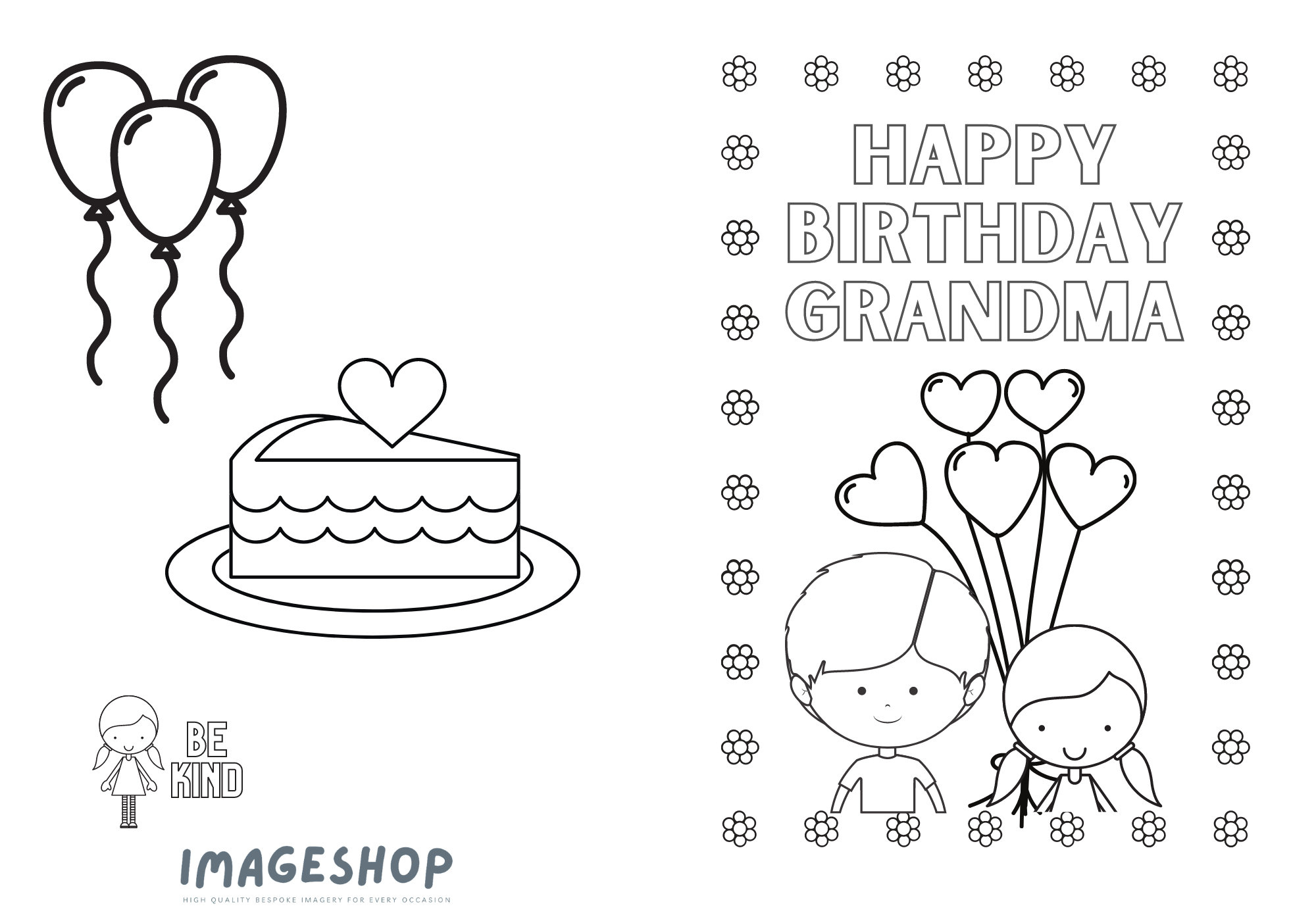 Grandma Birthday Card, Happy Birthday, Colour In Card, Instant for Birthday Cards For Grandma Printable