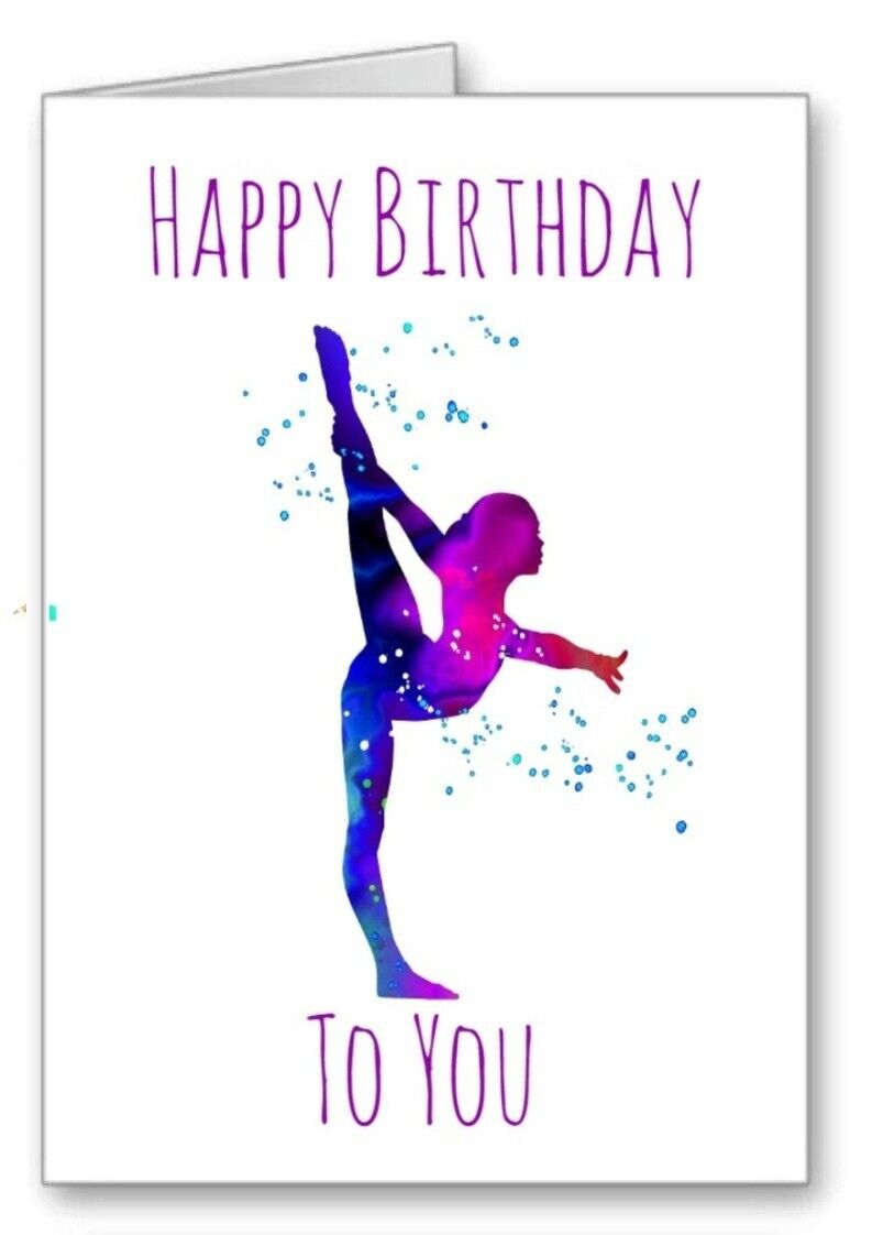 Gymnast Gymnastics Happy Birthday Card Watercolour Effect 2 All Cards 3 For 2 for Gymnastics Birthday Card Printable