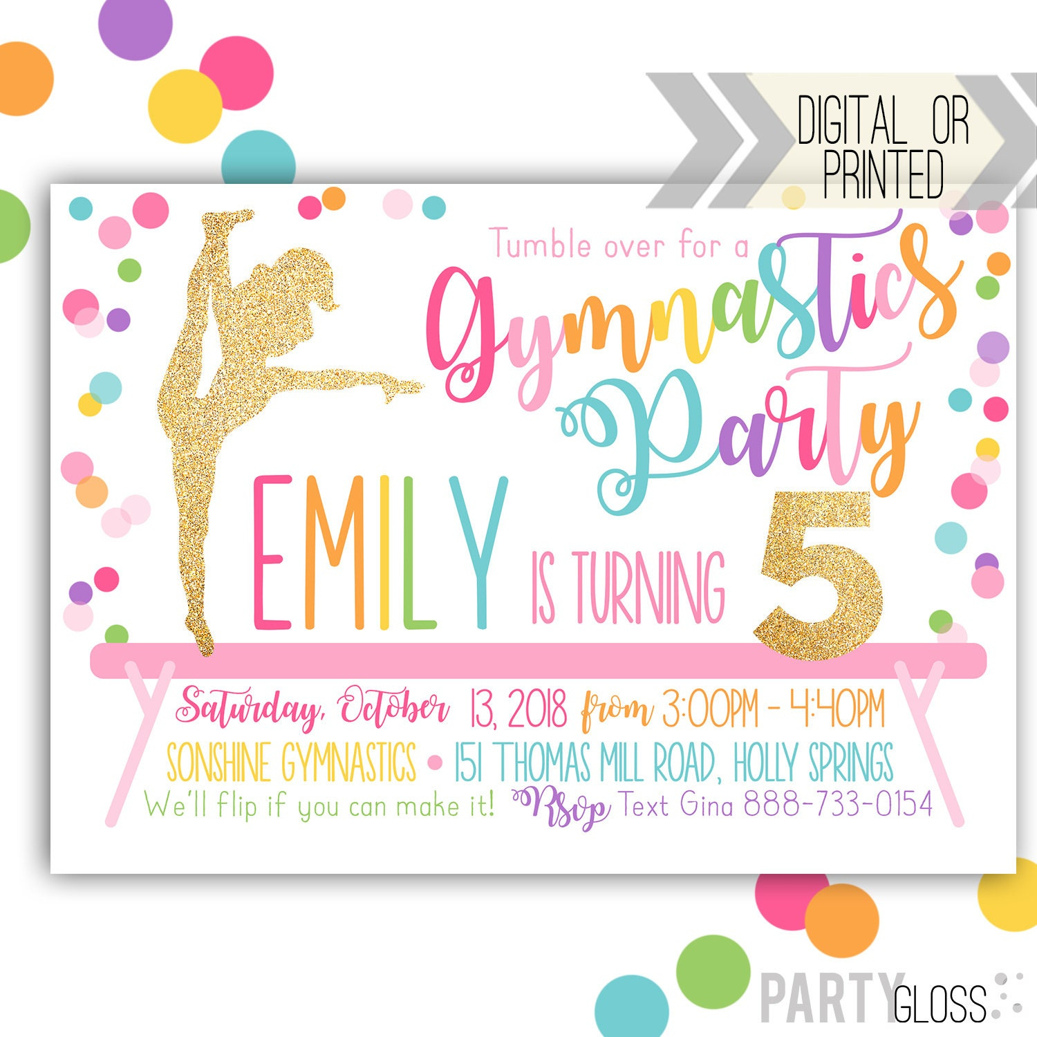 Gymnastics Invitation Digital Or Printed Gymnastics Printable pertaining to Gymnastics Birthday Card Printable