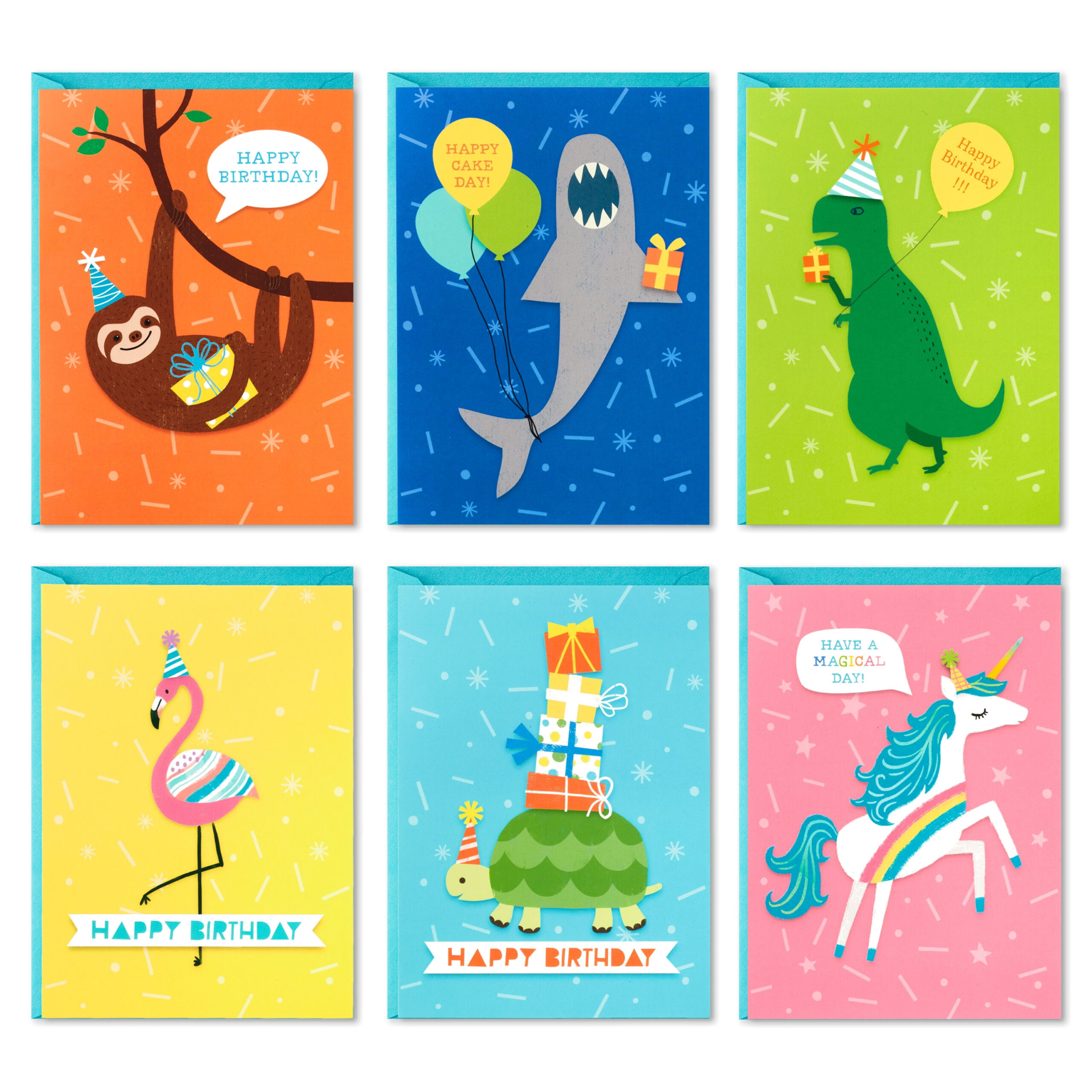 Hallmark Birthday Cards For Kids, 48 Cards With Envelopes (Dinosaurs, Sloths, Unicorns, Flamingos, Turtles, Sharks) intended for Hallmark Printable Birthday Cards