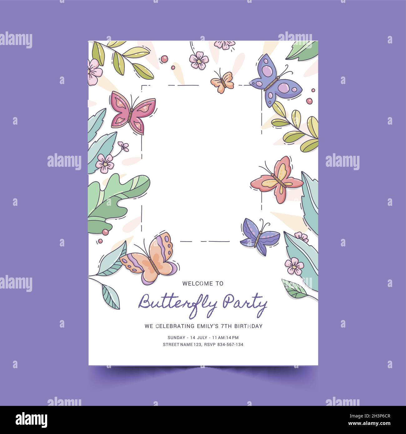 Hand Drawn Butterfly Birthday Invitation Template With Photo regarding Printable Butterfly Birthday Card