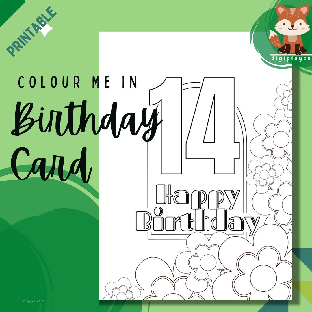 Happy 14Th Birthday Floral Card Printable Colour In Kids, 14 Year inside Happy 14th Birthday Printable Cards