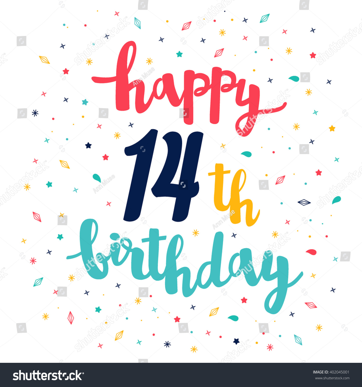 Happy 14Th Birthday Greeting Card Cute: Stock-Vektorgrafik regarding Happy 14Th Birthday Printable Cards