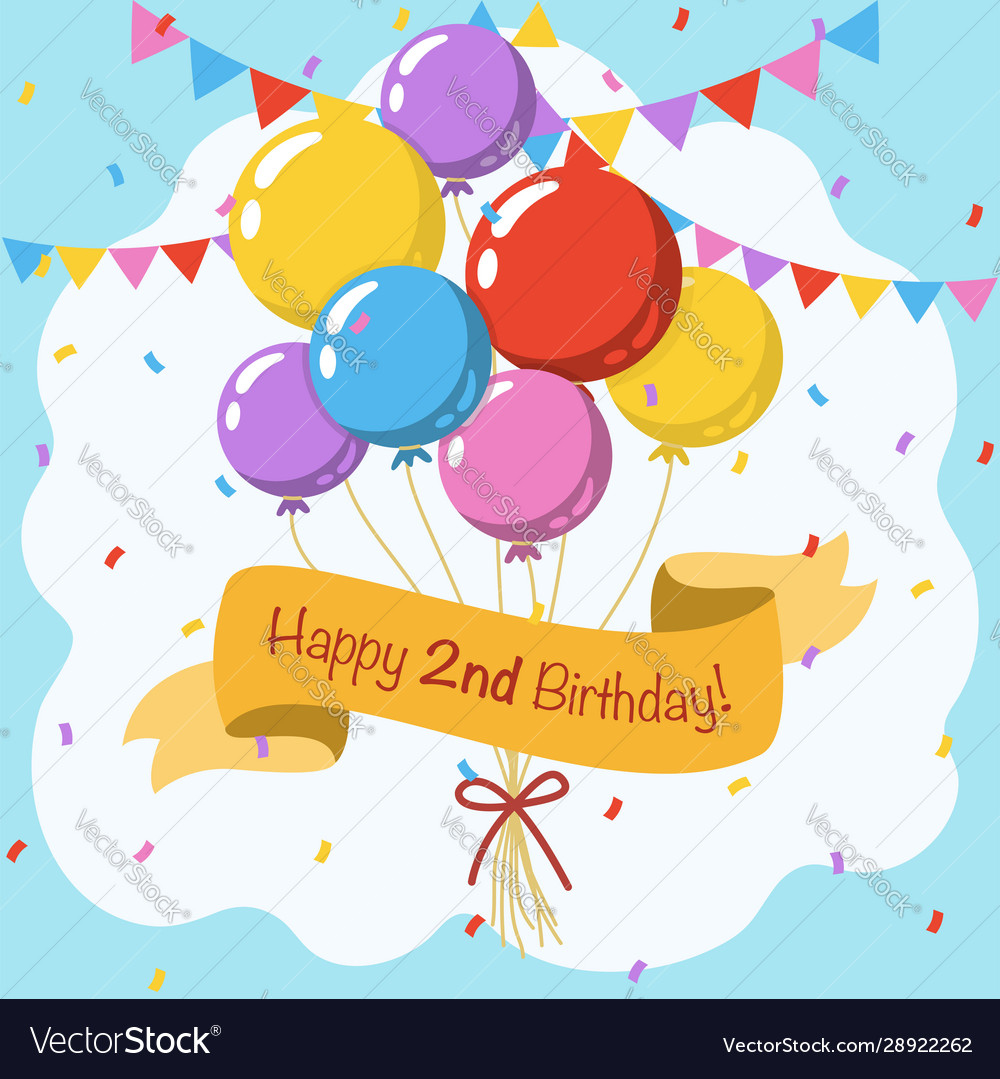 Happy 2Nd Birthday Colorful Greeting Card Vector Image intended for Happy 2Nd Birthday Card Printable