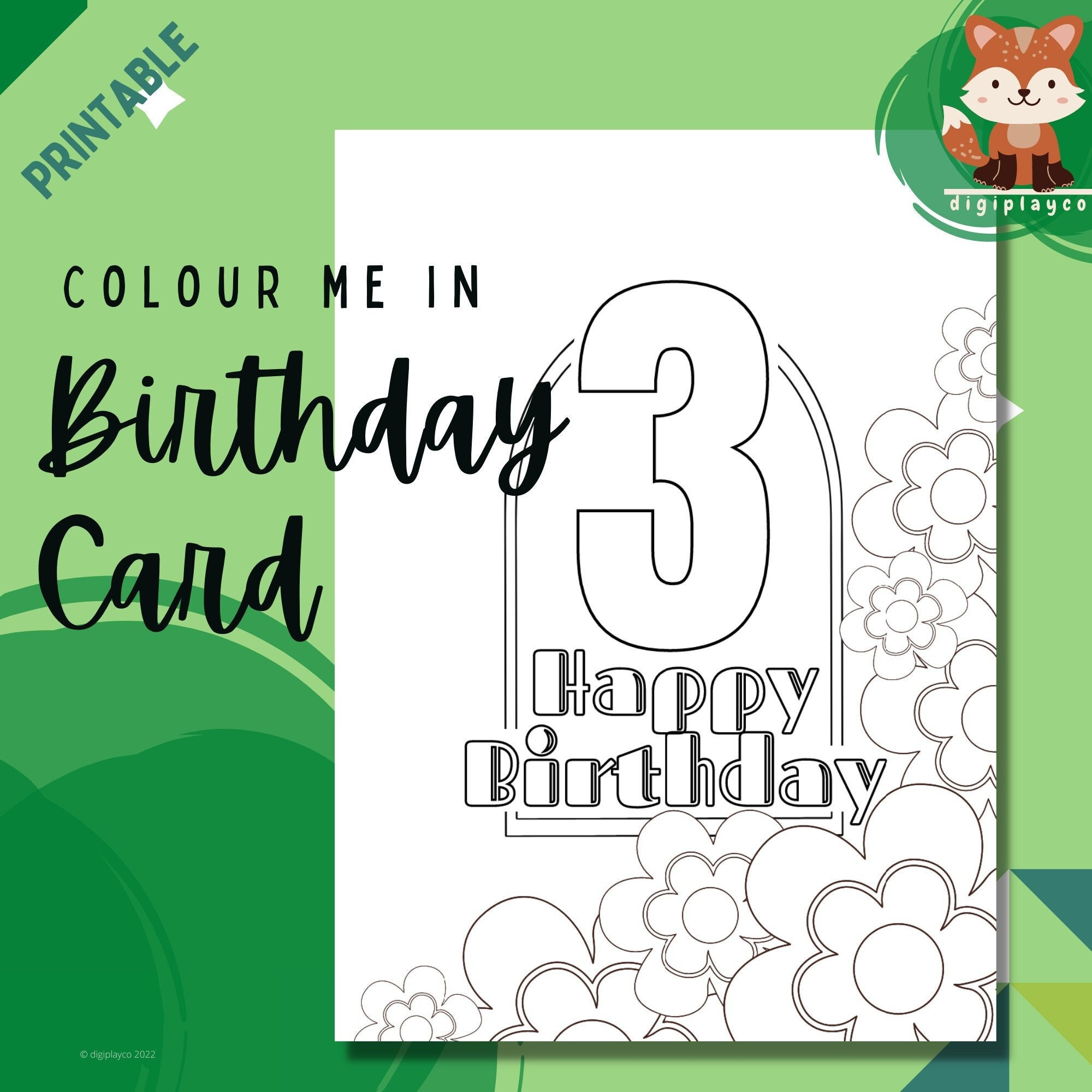 Happy 3Rd Birthday Floral Card Printable Colour In Kids, 3 Year inside 3rd Birthday Card Printable