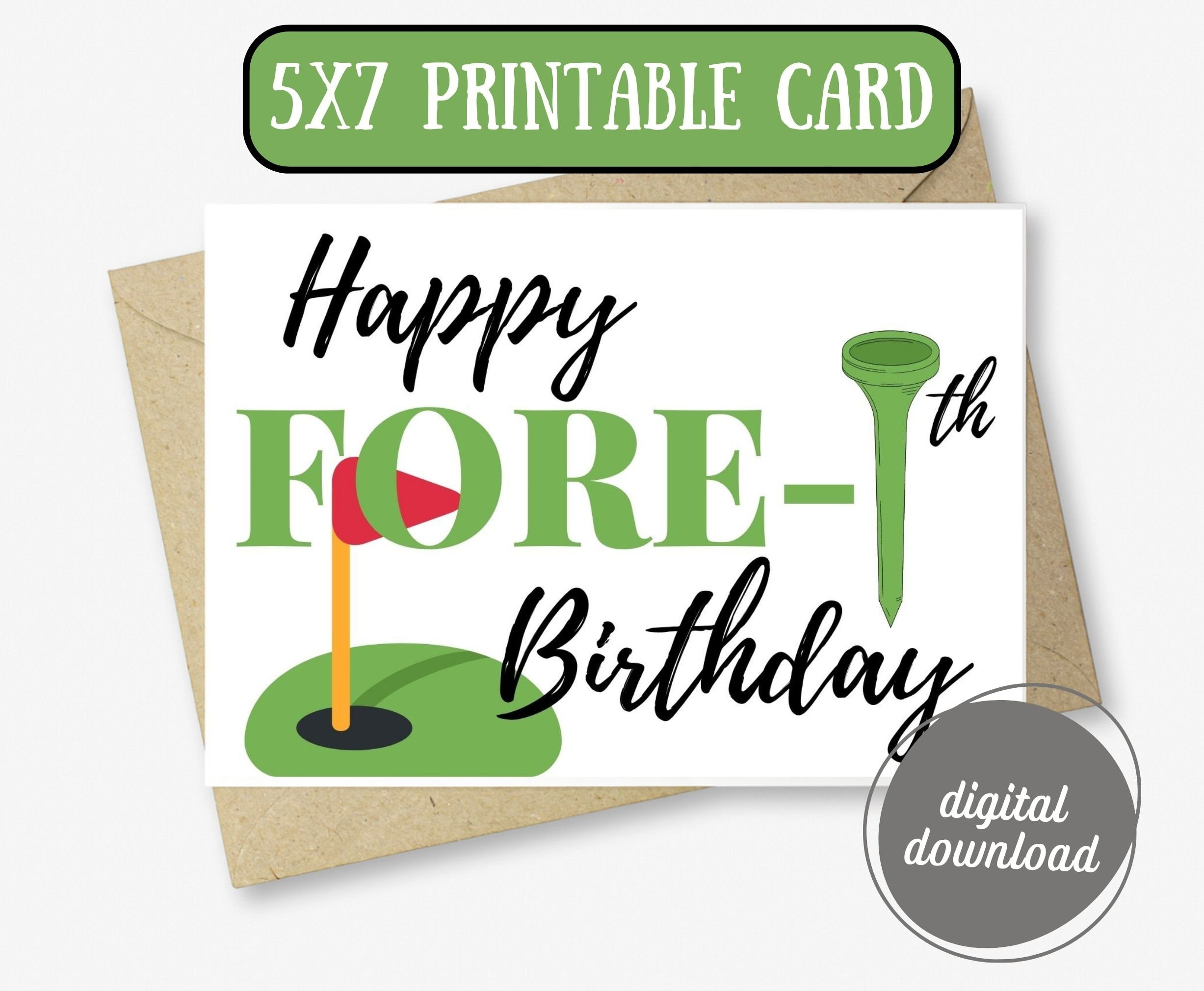 Happy 40Th Birthday Golf Card Happy Fore-Tee Birthday Card Cute intended for Golf Birthday Card Printable