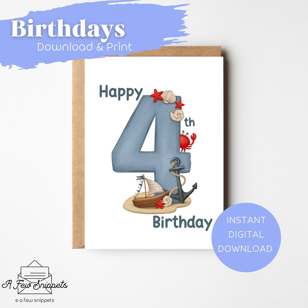 Happy 4Th Birthday Printable Card Birthday Card Card Template with regard to Printable 4Th Birthday Cards