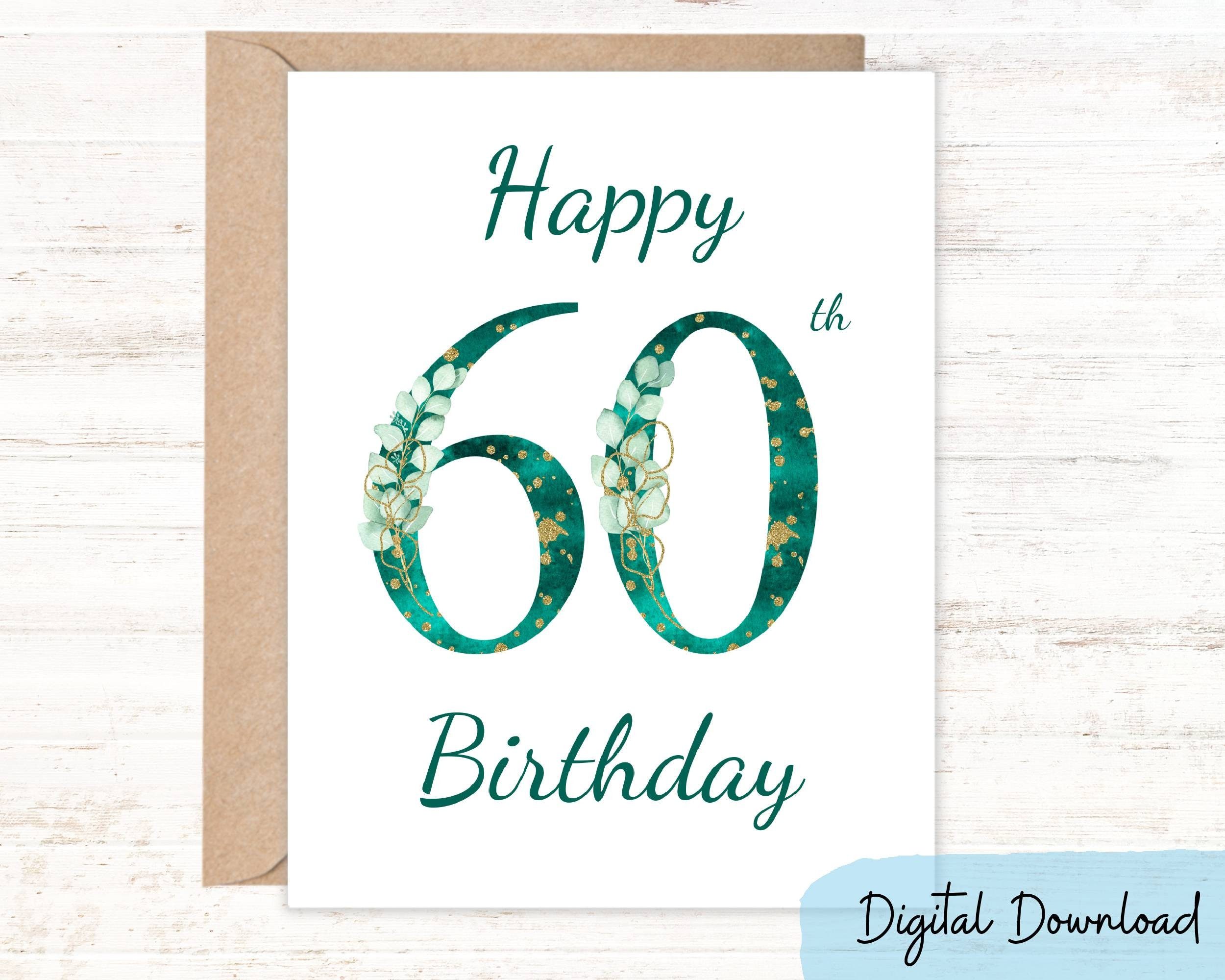 Happy 60Th Birthday Card With Greenery, Happy Birthday Printable for Happy 60Th Birthday Card Printable