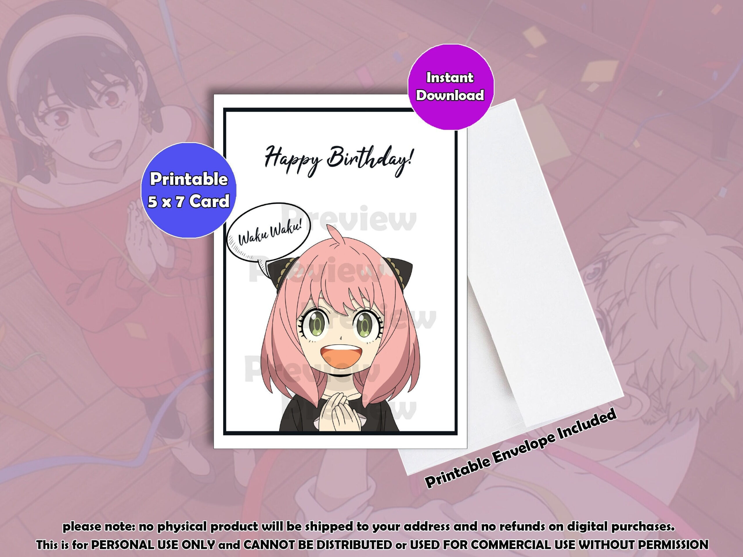 Happy Birthday Anya Digital Instant Download Card, Printable Anime pertaining to Printable Anime Birthday Cards