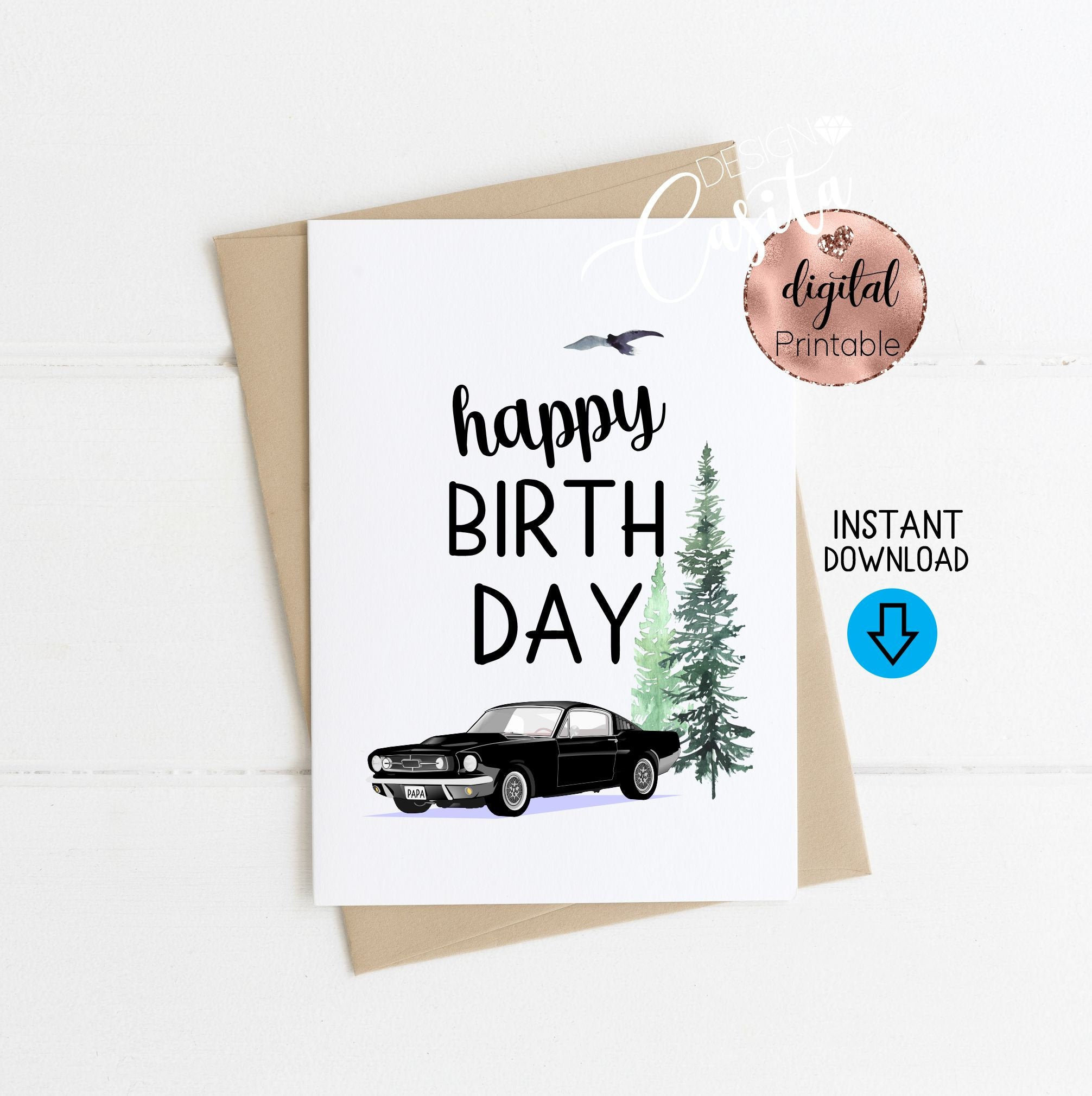 Happy Birthday Car Lover Printable 5X7 Folded Greeting Card,Papa with Car Birthday Card Printable