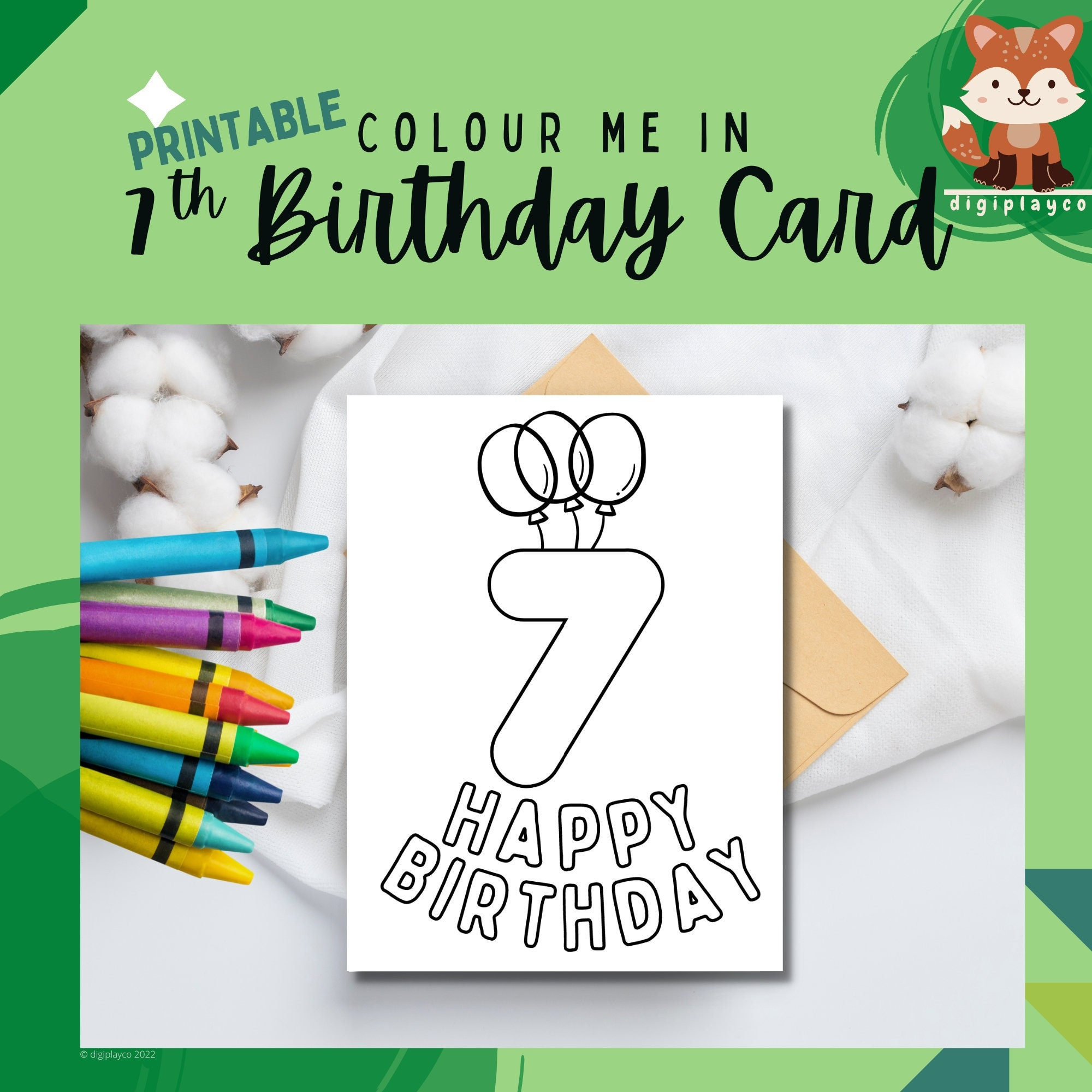 Happy Birthday Card Printable Colour In Kids 7 Year Old Seventh in 7th Birthday Card Printable