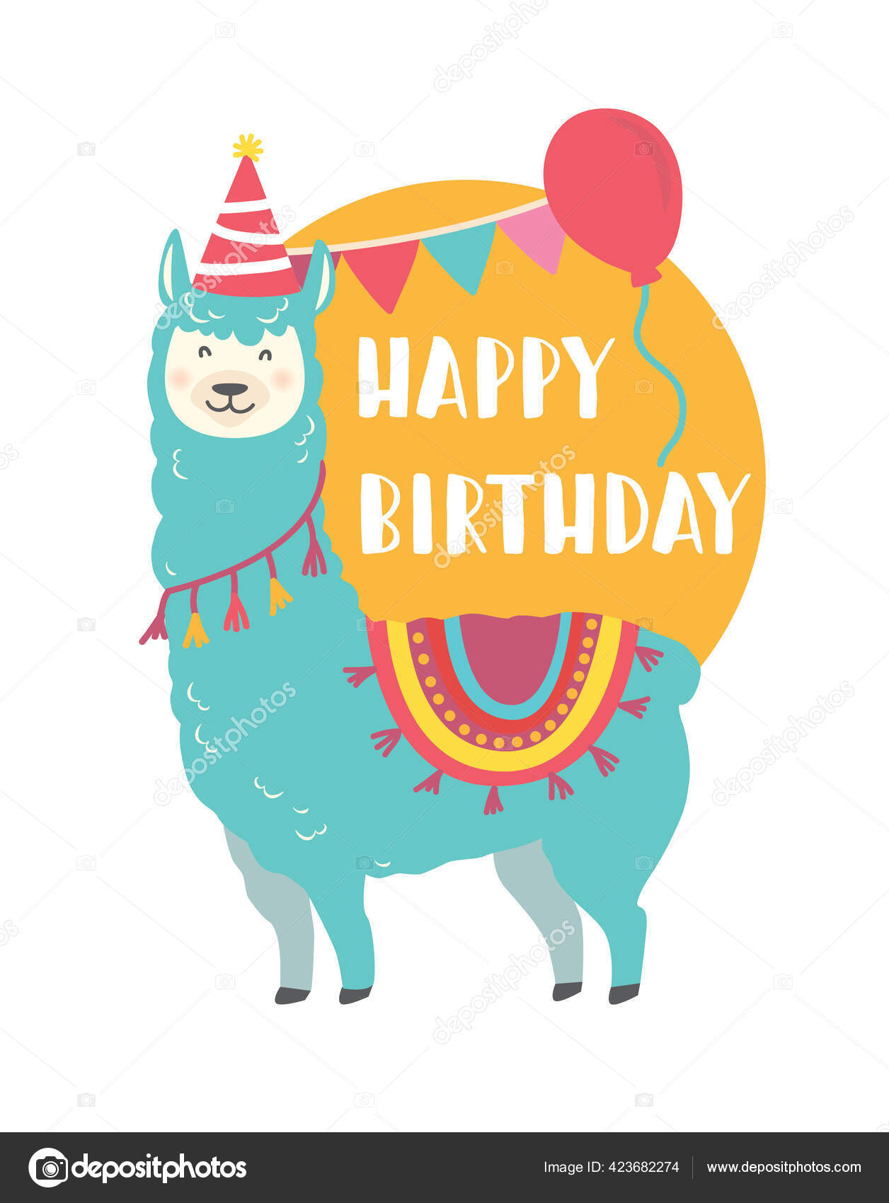 Happy Birthday Card Template Cute Llama Stock Vector for Llama Birthday Card Printable Free