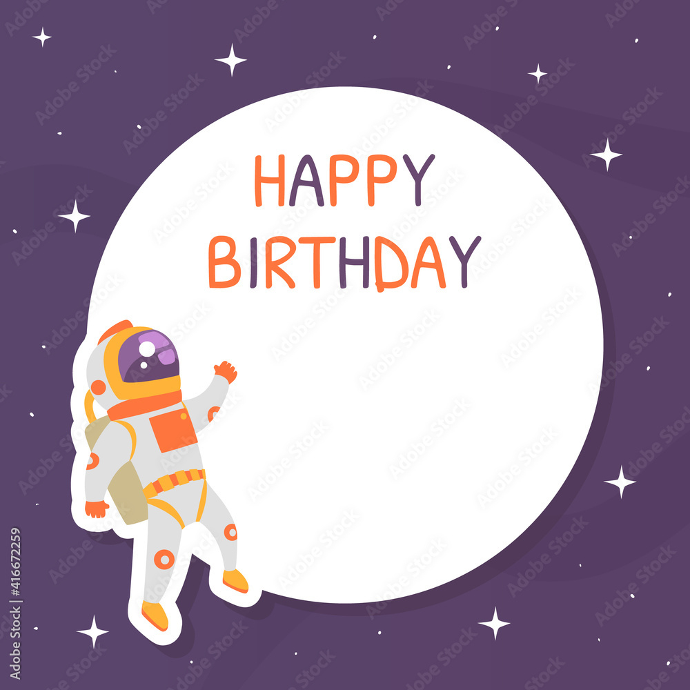 Happy Birthday Card Template, Space Party In Cosmic Style intended for Space Birthday Card Printable