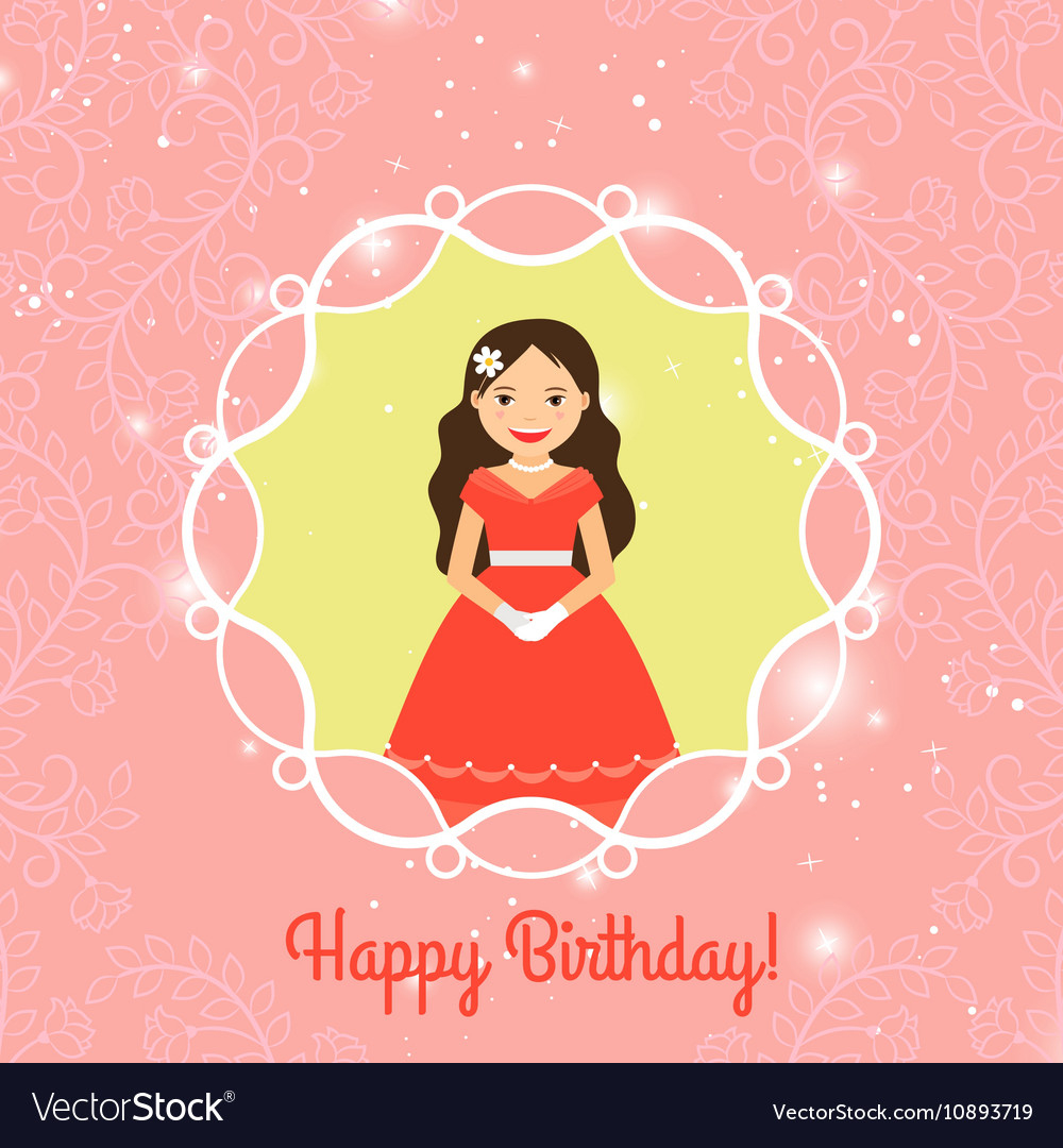 Happy Birthday Card Template With Princess Vector Image within Princess Birthday Card Printable