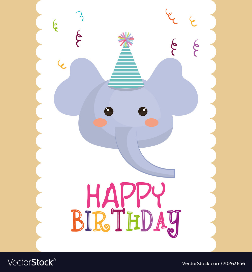 Happy Birthday Card With Cute Elephant Character Vector Image with Elephant Birthday Card Printable