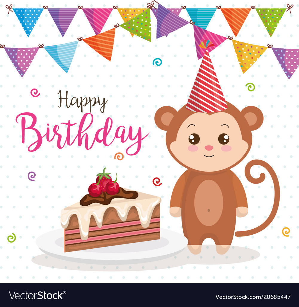 Happy Birthday Card With Monkey Royalty Free Vector Image inside Free Printable Monkey Birthday Cards