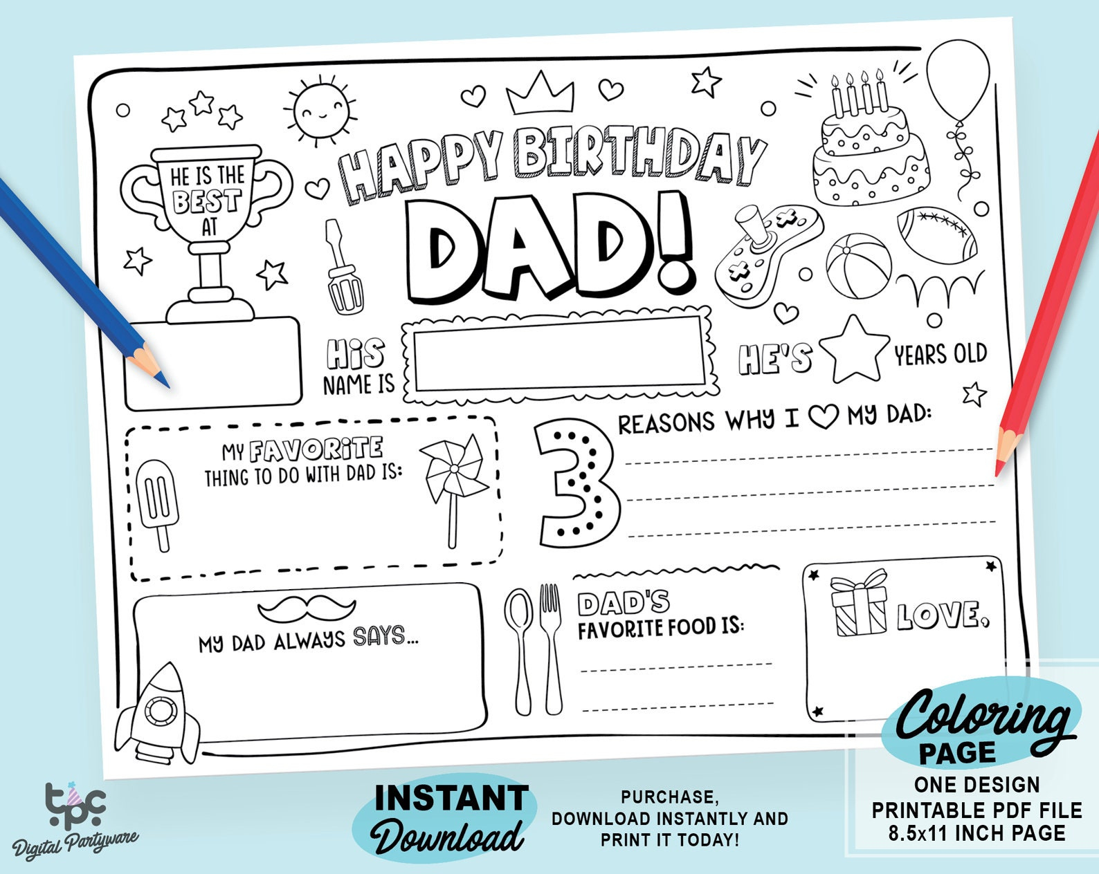 Happy Birthday Dad Coloring Page Printable All About Dad Fill In for Happy Birthday Papa Card Printable