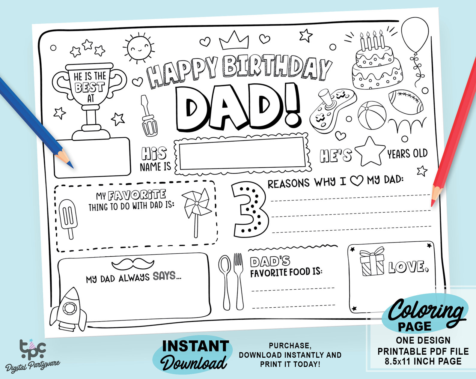 Happy Birthday Dad Coloring Page Printable All About Dad Fill In in Printable Happy Birthday Dad Cards