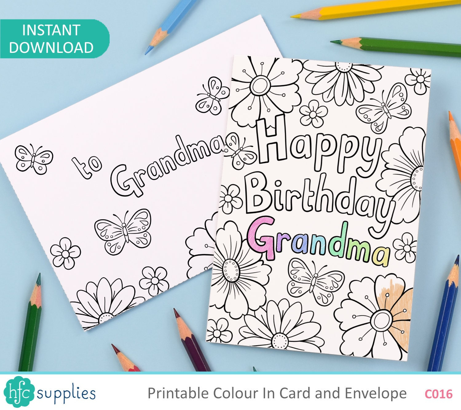 Happy Birthday Grandma Printable Colour In Card And Envelope with regard to Foldable Printable Birthday Cards For Grandma