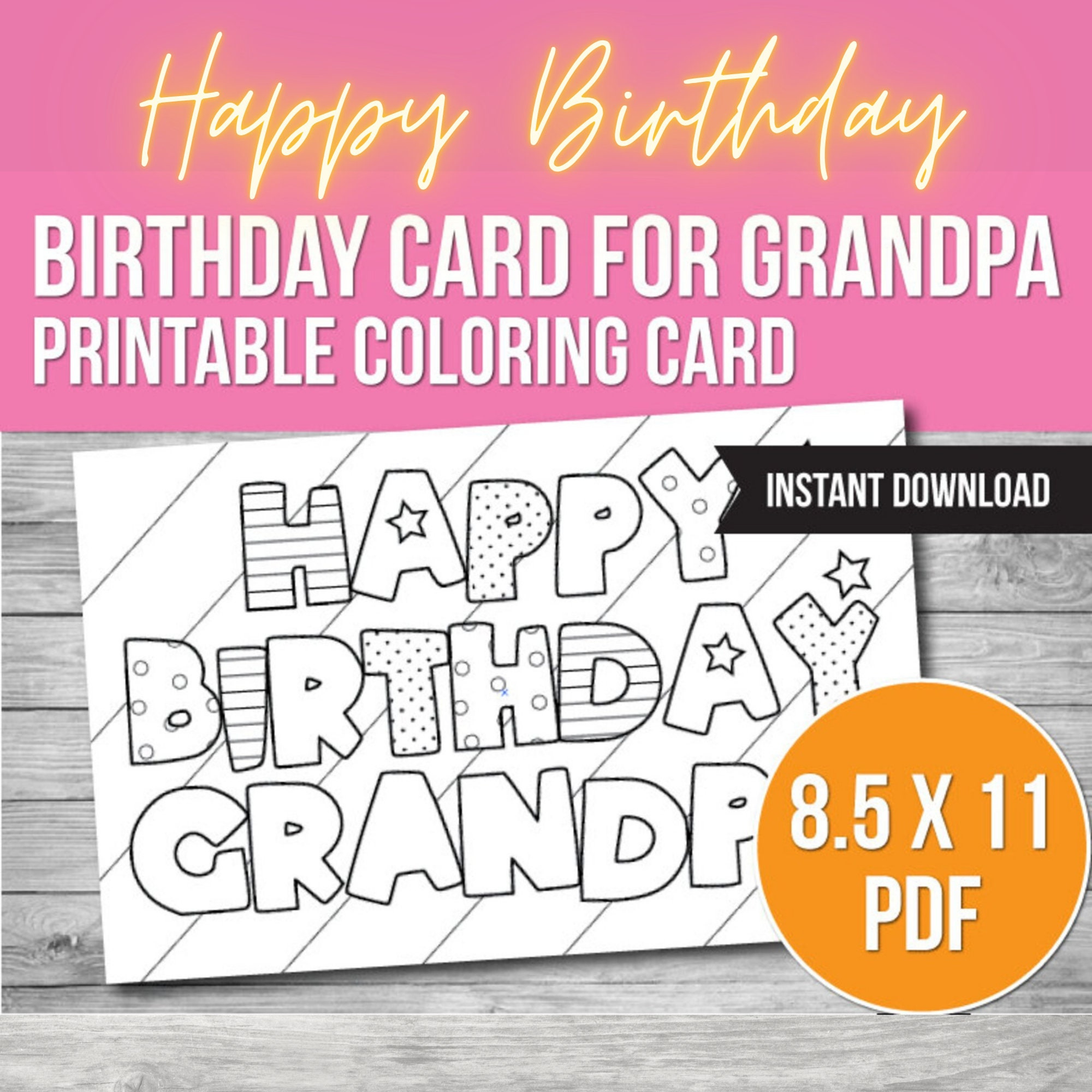 Happy Birthday Grandpa, Printable Coloring Card, Grandpa Birthday pertaining to Printable Grandpa Birthday Card