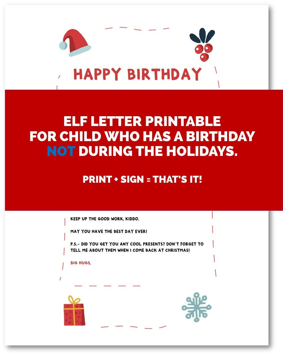 Happy Birthday Letter From Your Elf Birthday Not During The in Elf On The Shelf Birthday Card Printable