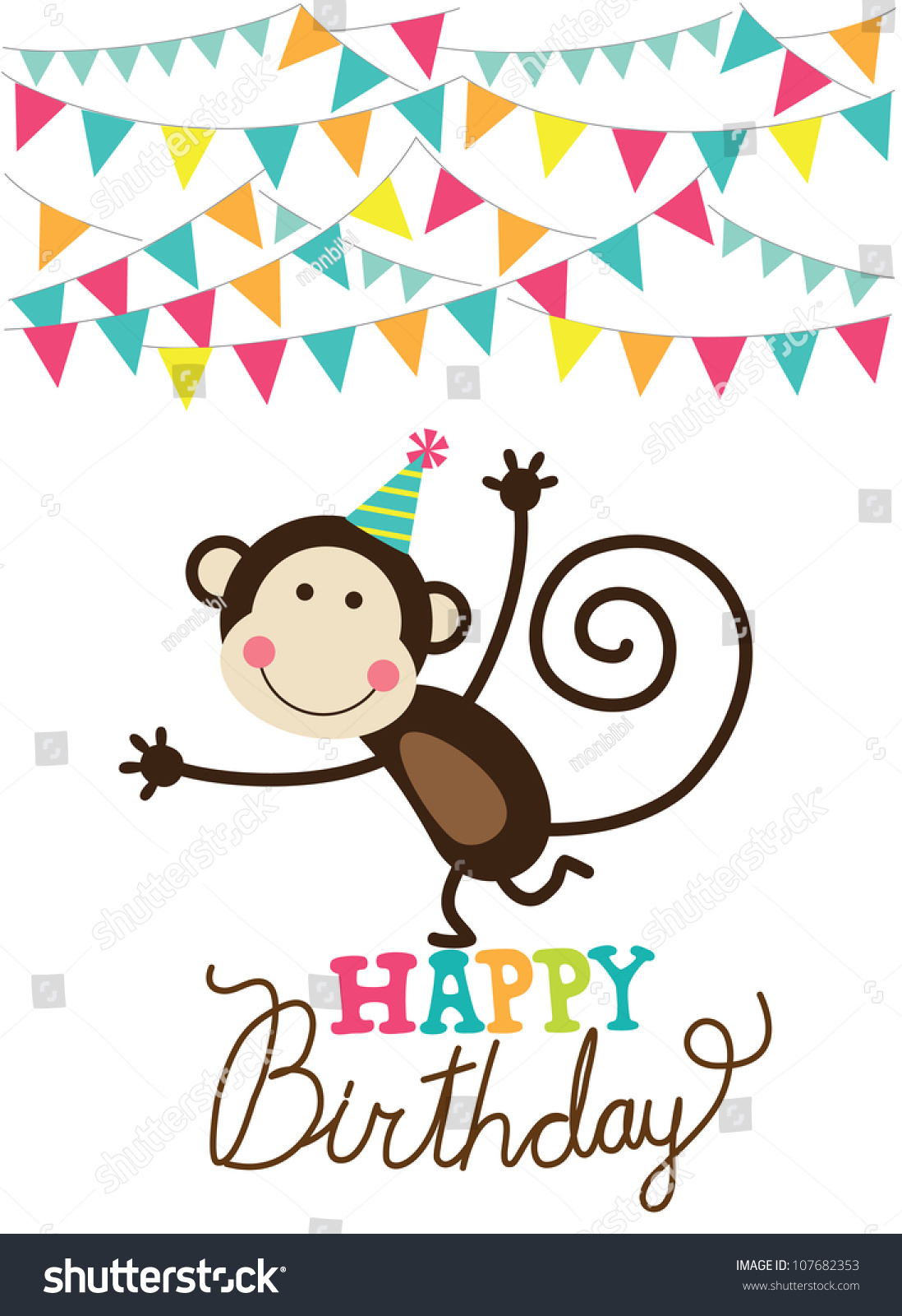 Happy Birthday Monkey Photos And Images | Shutterstock inside Free Printable Monkey Birthday Cards