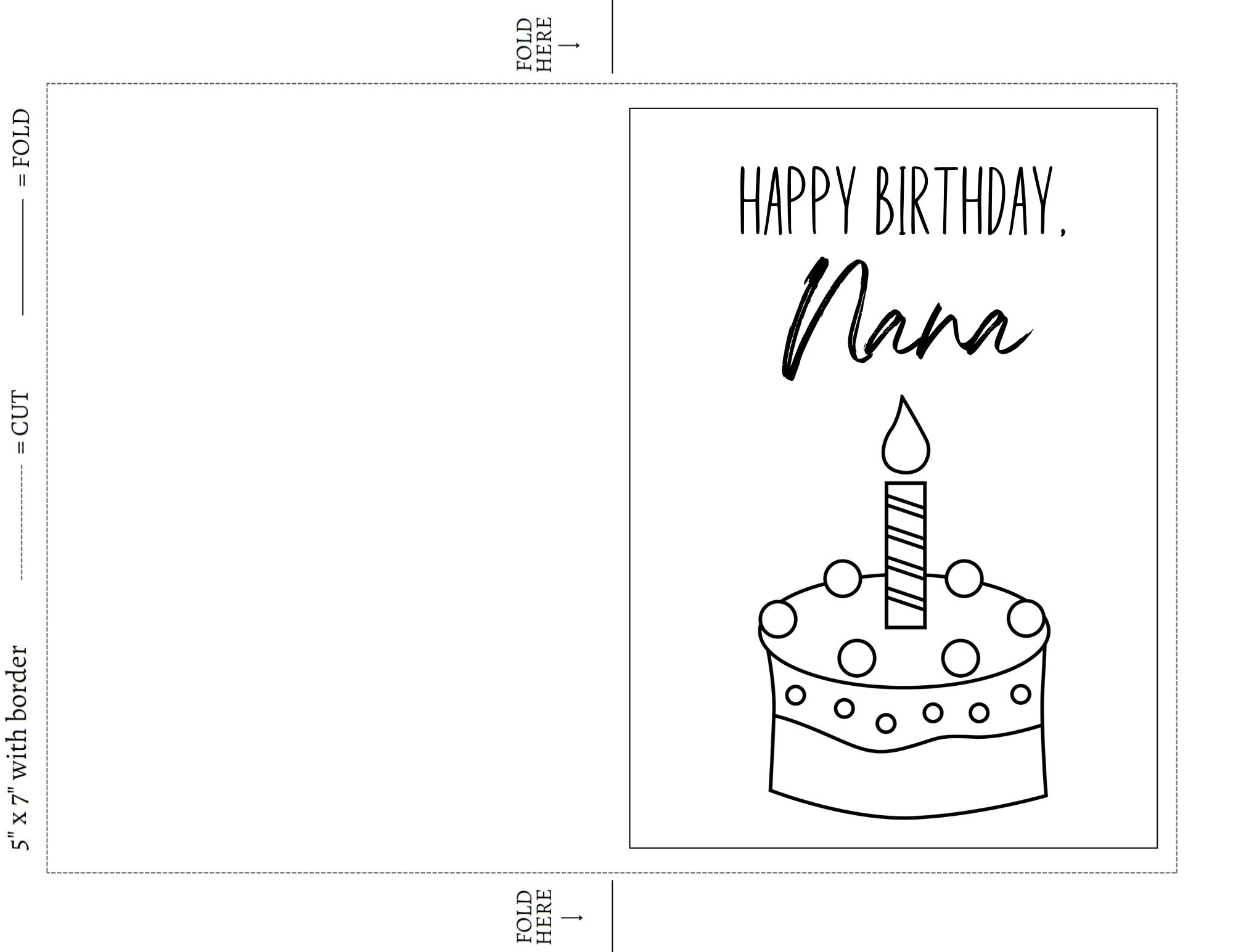 Happy Birthday Nana Printable Coloring Card, 5X7 Digital Download inside Nana Birthday Cards Printable Free