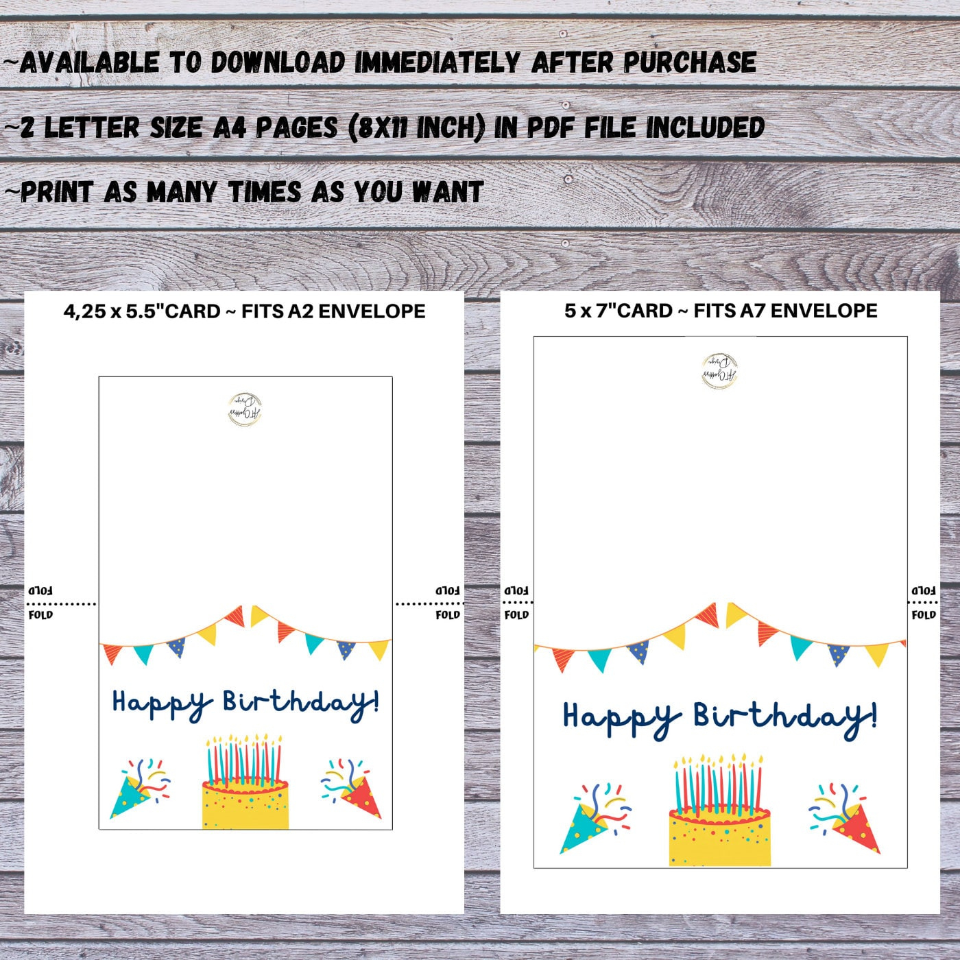 Happy Birthday Printable Card, Instant Download Pdf, Happy intended for Mini Birthday Cards Printable