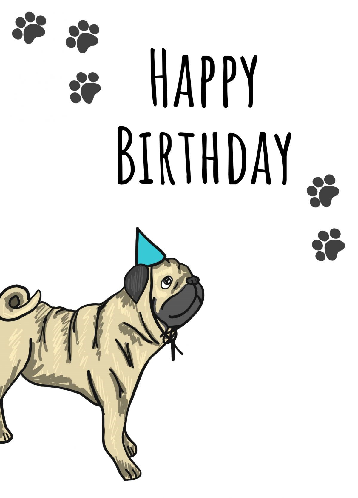 Happy Birthday Pug Card | Scribbler in Pug Birthday Card Printable Free