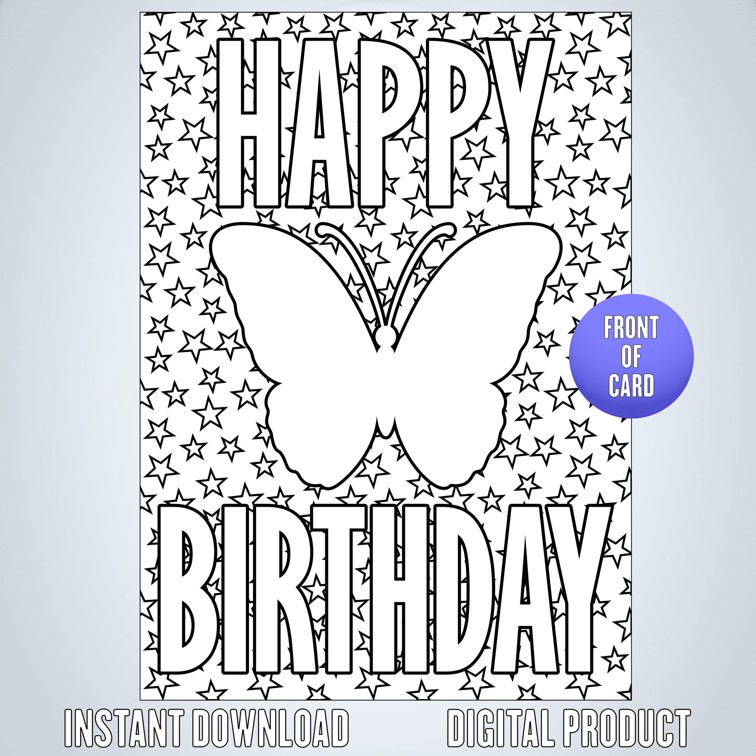 Happy Birthday Space Butterfly Coloring Card, Printable Butterfly within Butterfly Birthday Card Printable