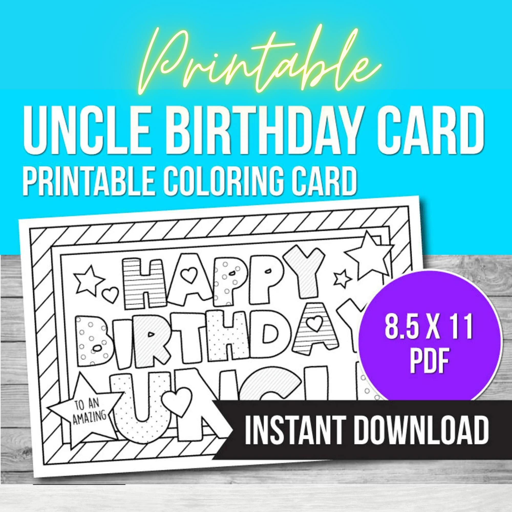 Happy Birthday Uncle, Coloring Card, Printable Card, Uncle in Uncle Birthday Cards Printable