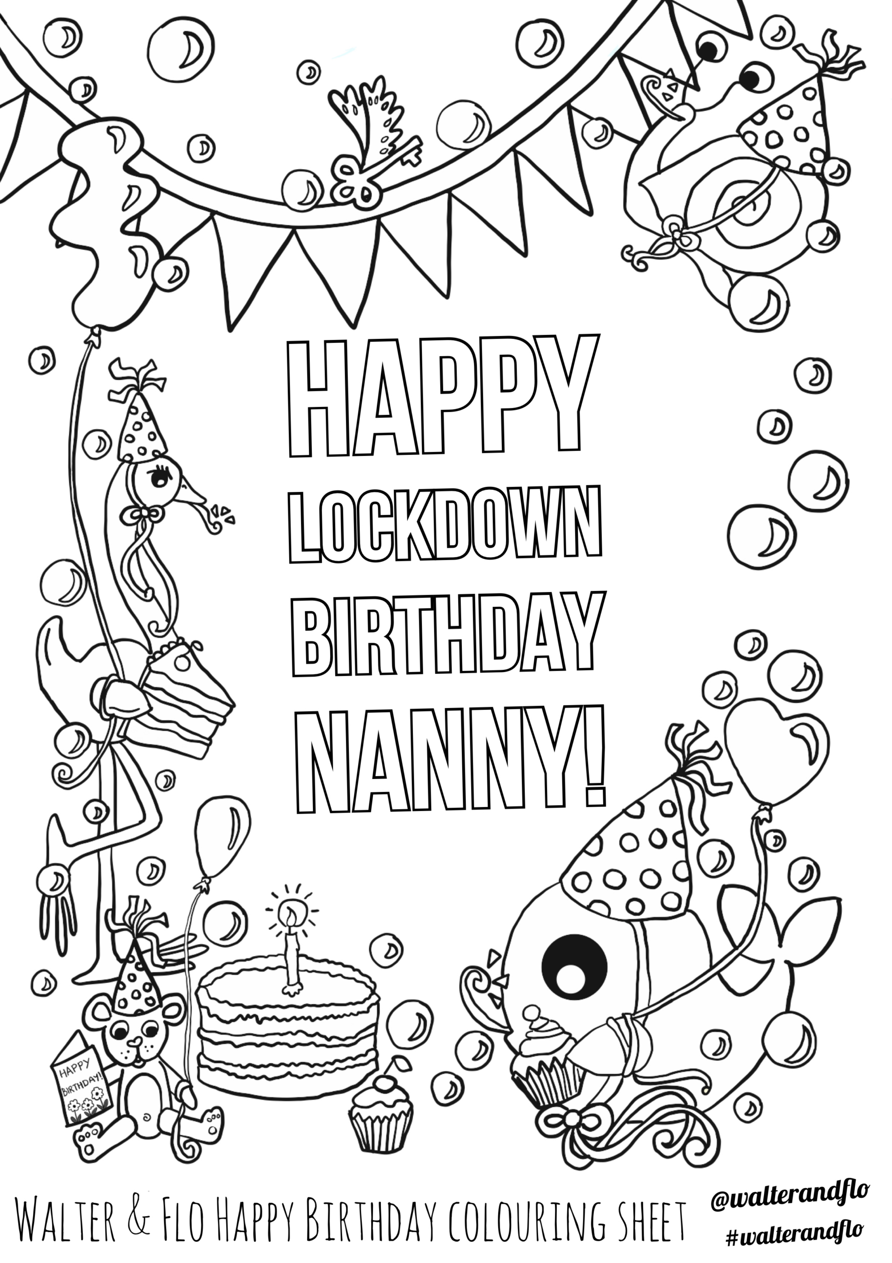 Happy Lockdown Birthday Nanny Colouring with Happy Birthday Nanny Printable Card