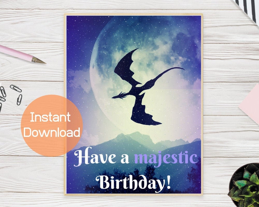 Happy Majestic Birthday Card Printable, Dragon Birthday Card intended for Printable Dragon Birthday Card