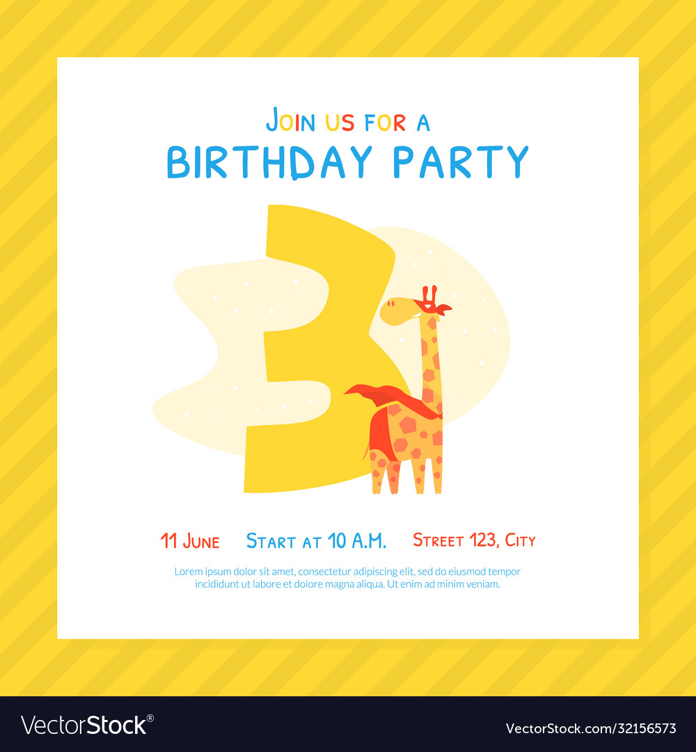 Happy Third Birthday Invitation Card Template Vector Image with regard to 3rd Birthday Cards Printable