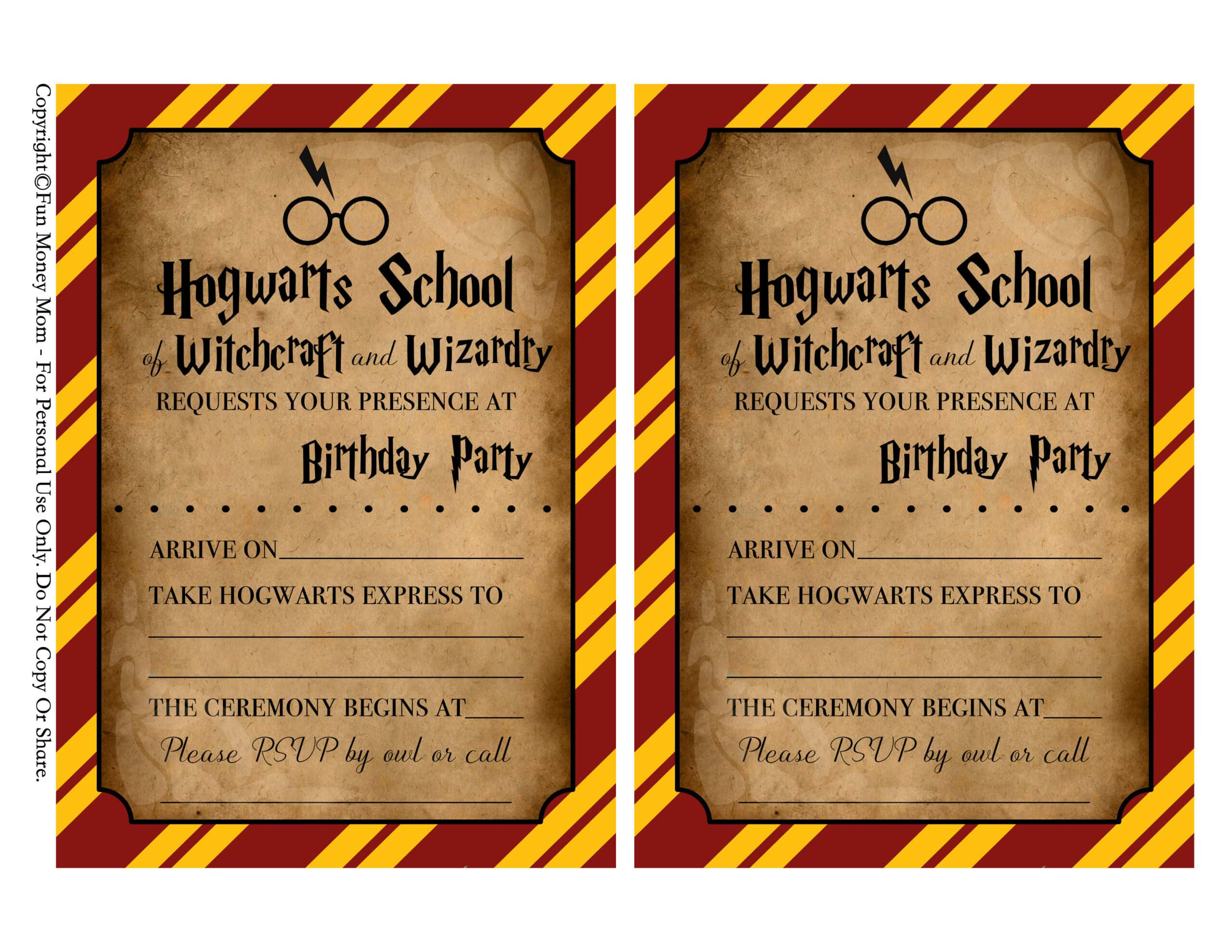 Harry Potter Invitations (Free Printables) | Fun Money Mom for Printable Harry Potter Birthday Card Template