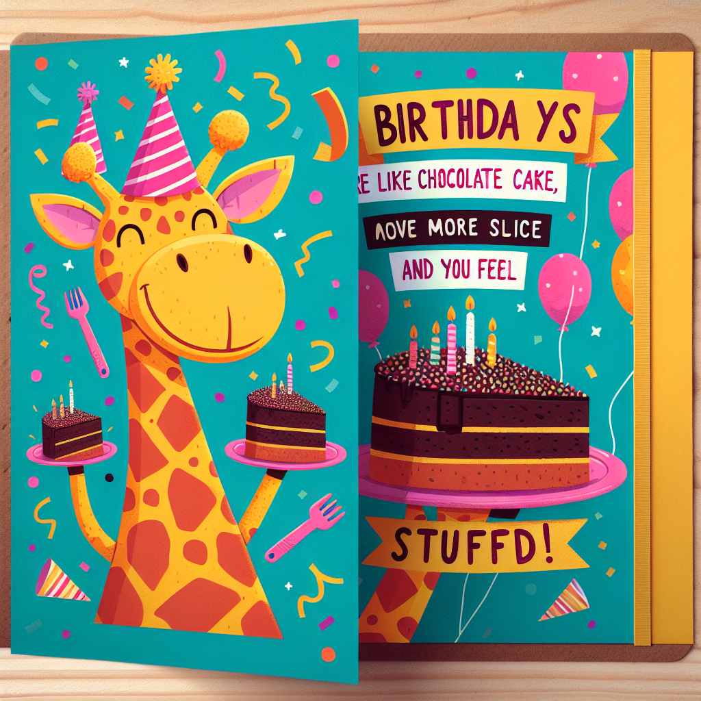 Hilarious Giraffe Birthday Card With Chocolate Cake Humor | Ai Art intended for Free Printable Giraffe Birthday Card